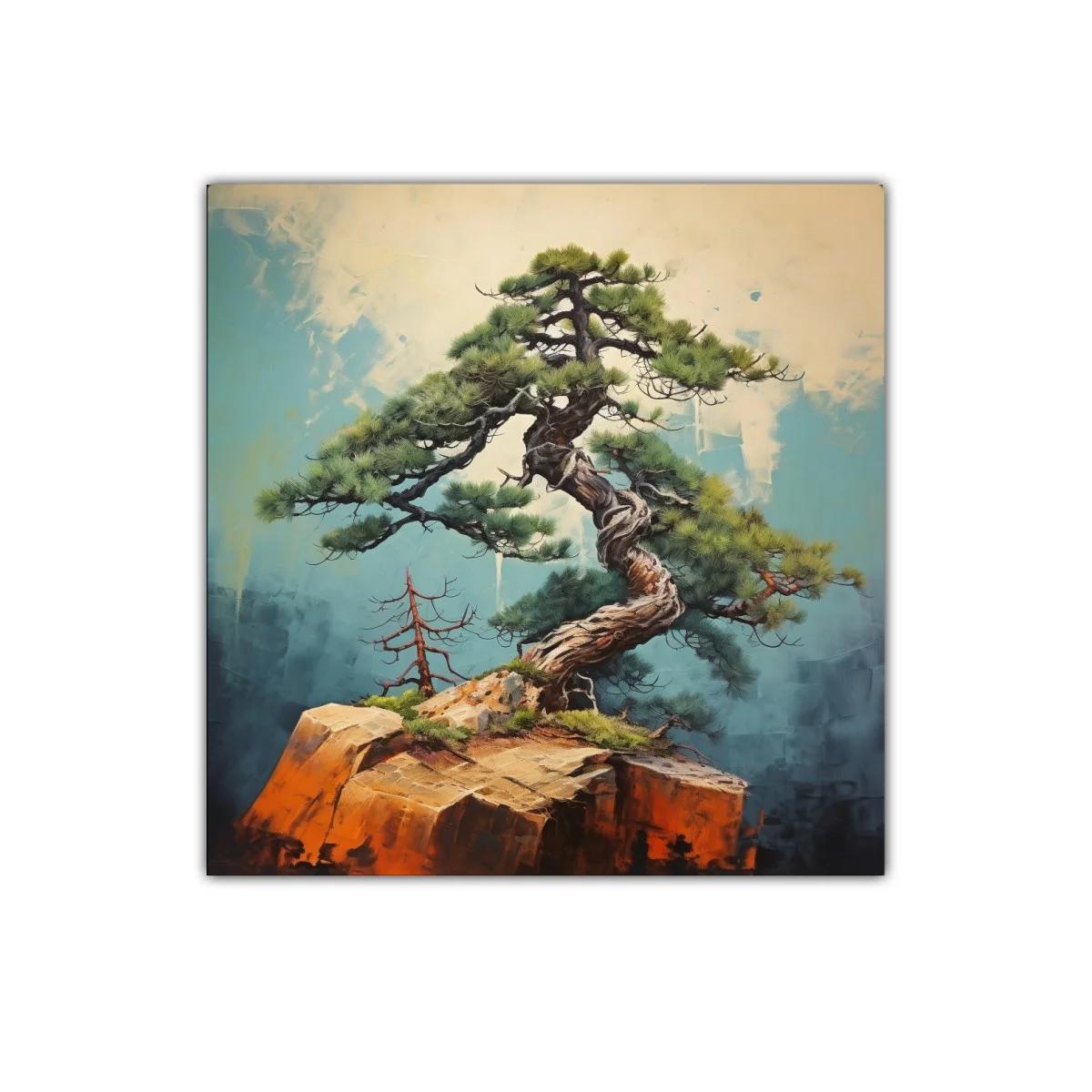 Árbol Bonsái en Roca con Fondo Azul y Beige — miniatura 1