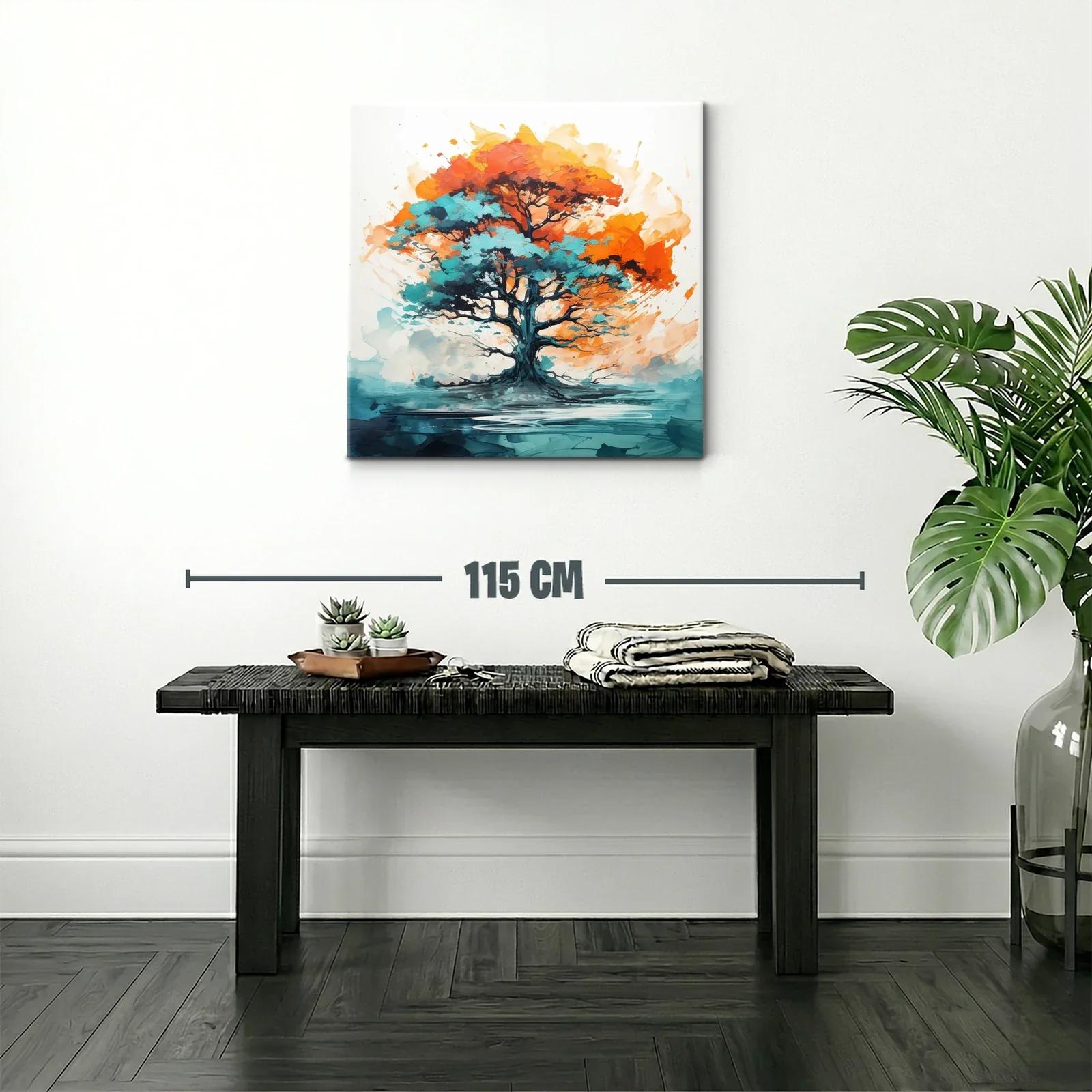 Árbol vibrante con tonos turquesa y naranja intenso — miniatura 2