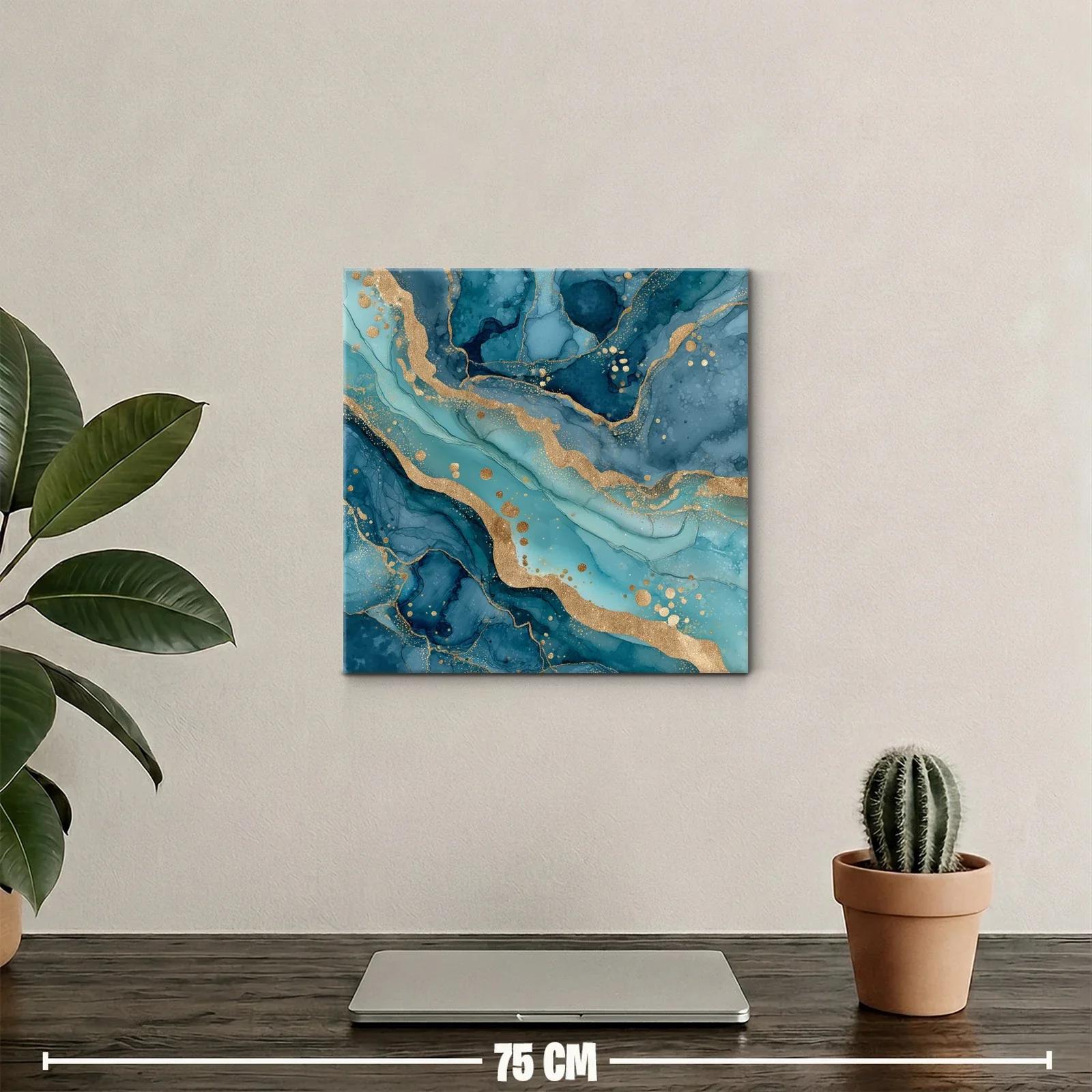 Cuadro abstracto con tonos azules y detalles dorados brillantes — miniatura 2