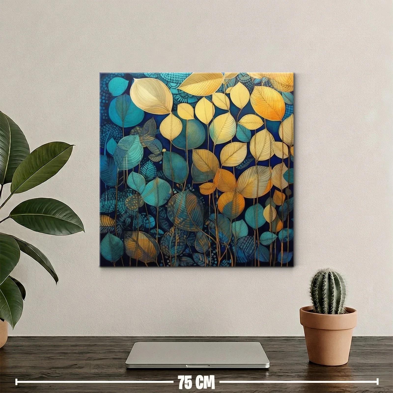 Composición botánica en tonos azulados y dorados — miniatura 2