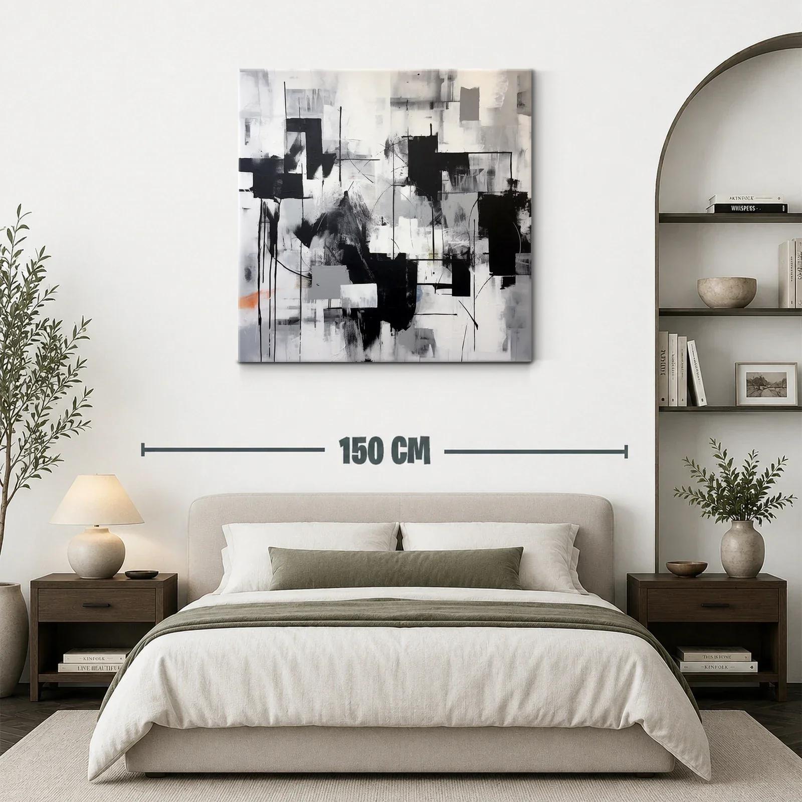 Cuadro abstracto moderno en tonos neutros y contrastes intensos — miniatura 3