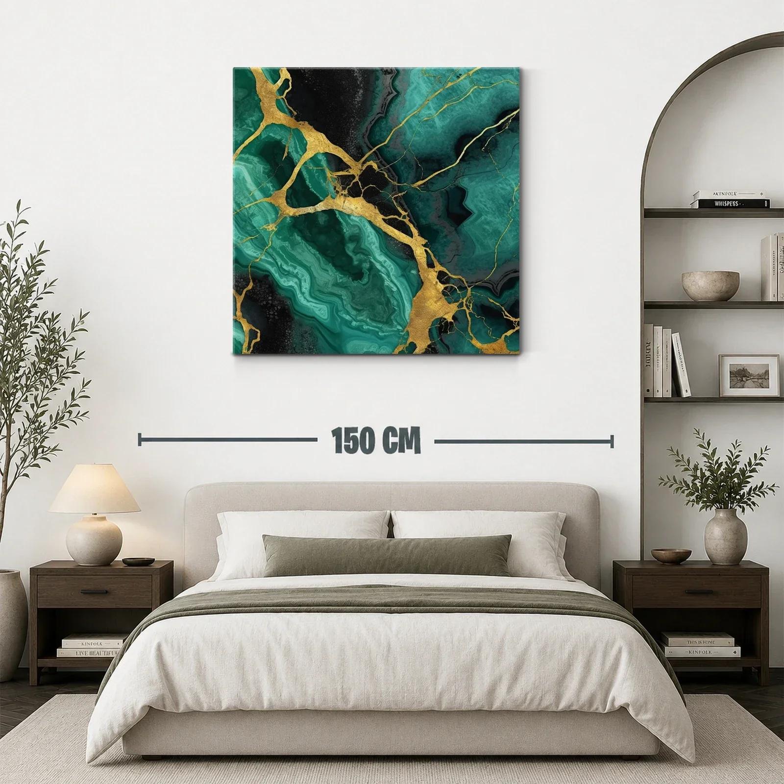 Cuadro abstracto en tonos verdes y dorados con diseño armonioso — miniatura 3