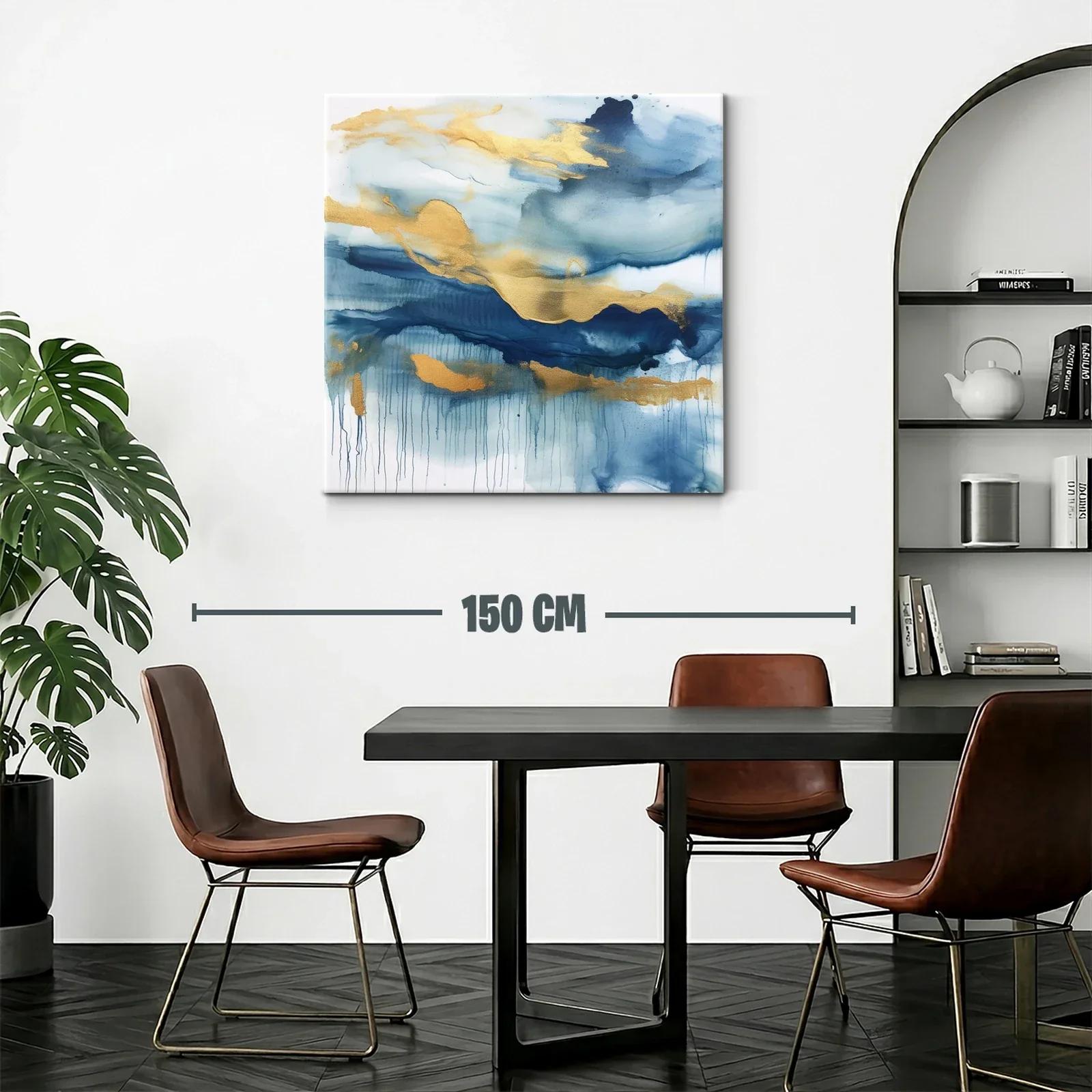 Cuadro abstracto con tonos azules y dorados elegantes — miniatura 2
