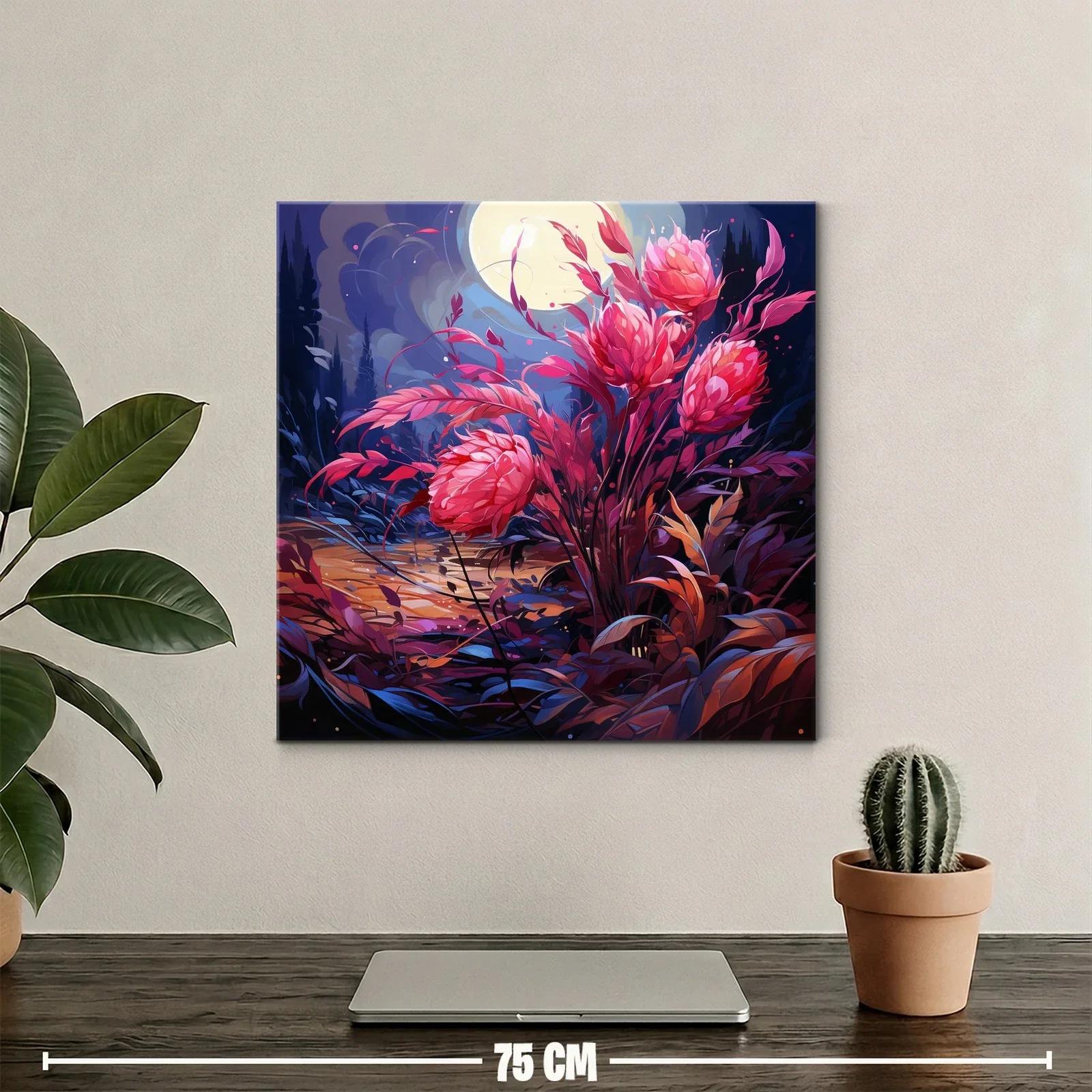 Ramo de flores rosas bajo la luna llena en paisaje nocturno — miniatura 2