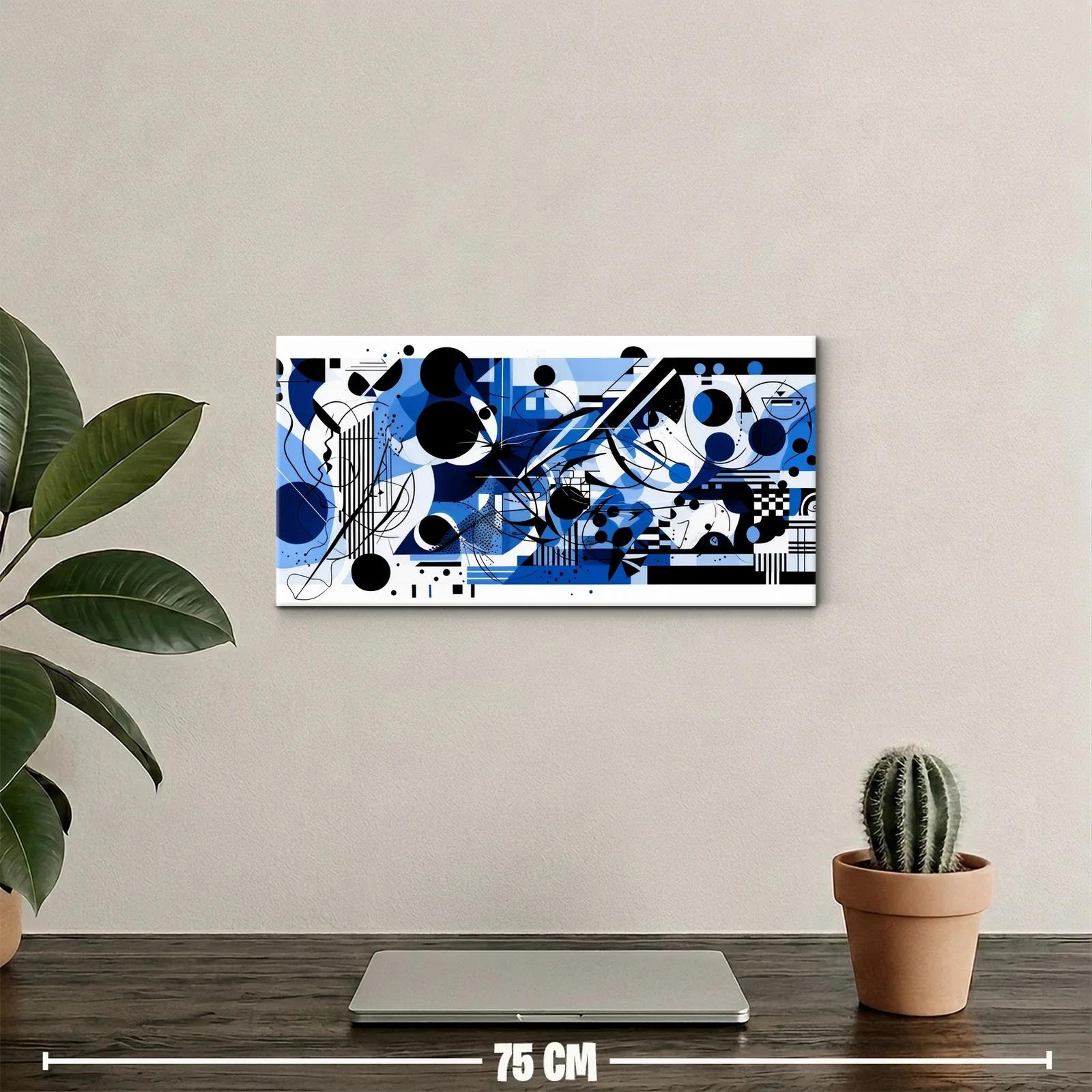 Cuadro geométrico abstracto con rejillas y círculos azules — miniatura 2