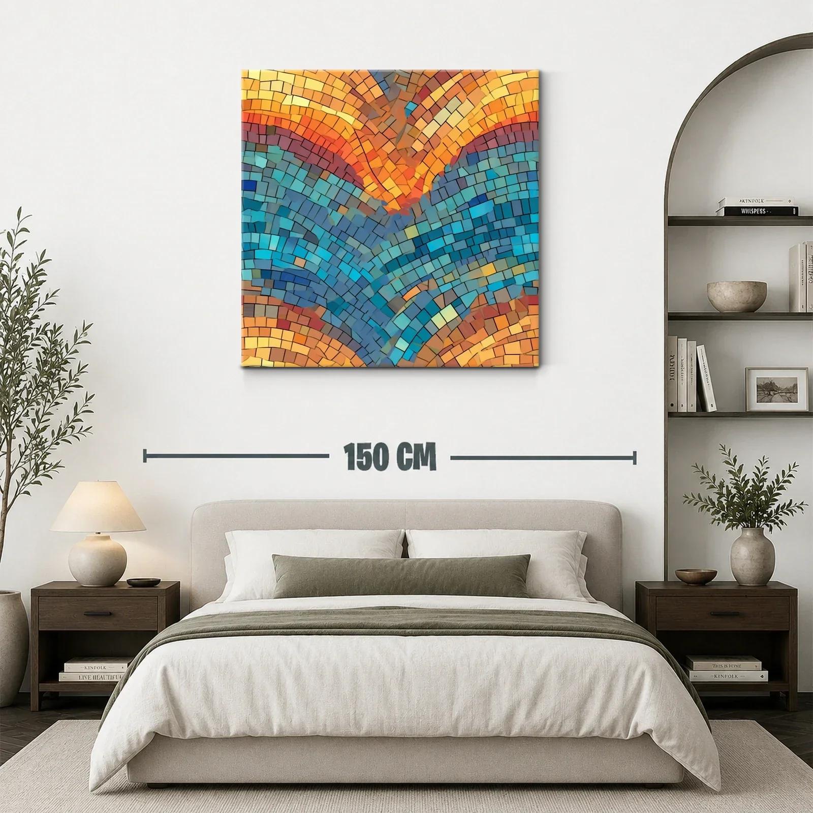 Cuadro mosaico con tonos cálidos y azules vibrantes — miniatura 3
