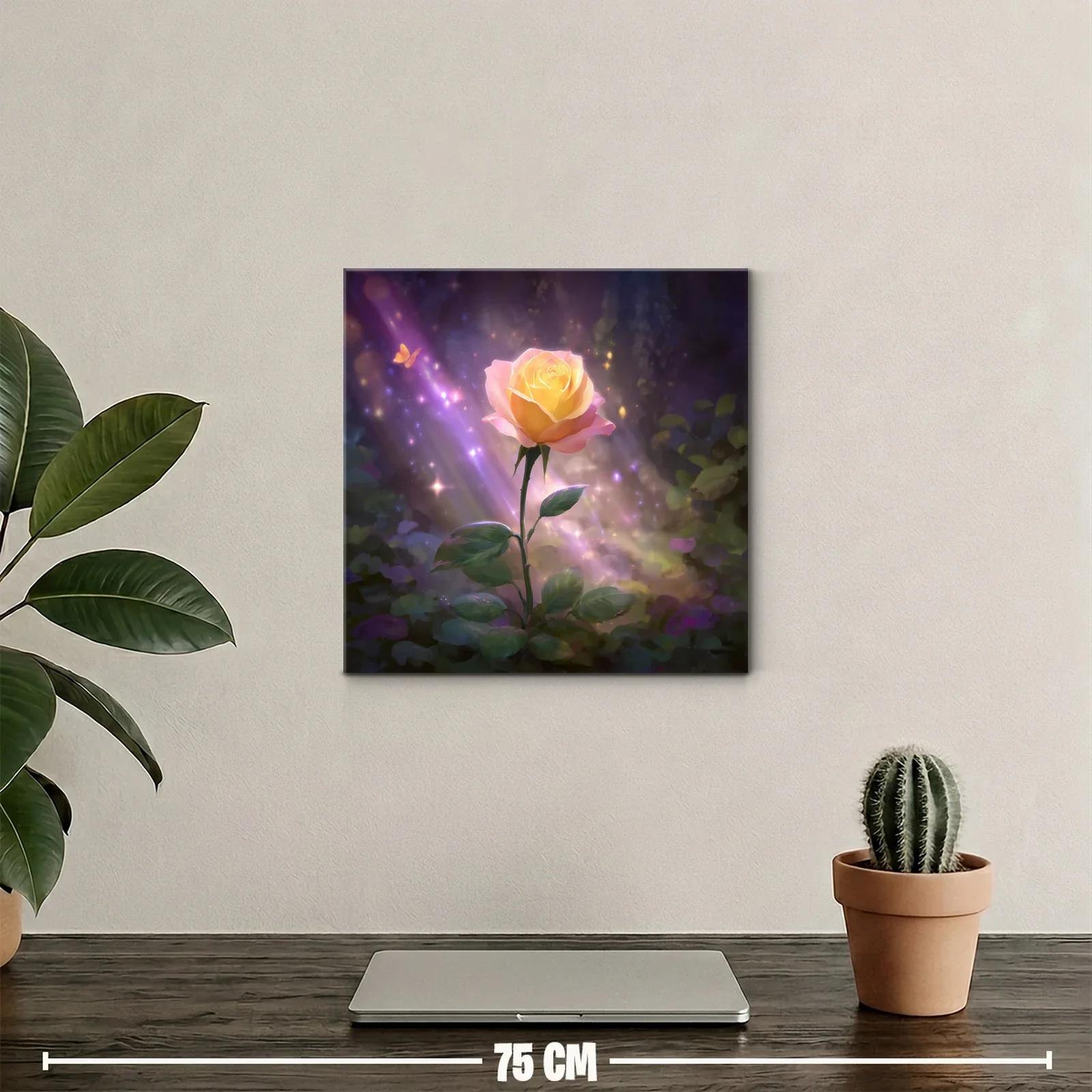 Rosa luminosa en jardín encantado con mariposa dorada — miniatura 2