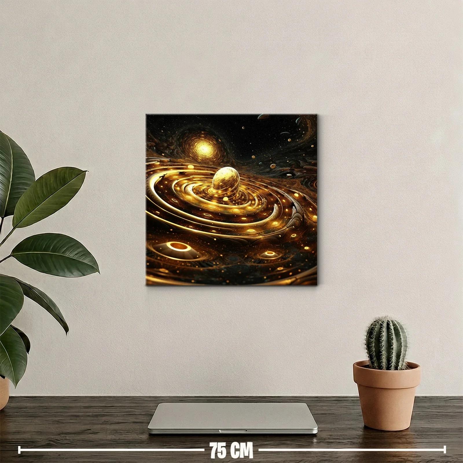 Cuadro abstracto con espirales doradas y estrellas — miniatura 2