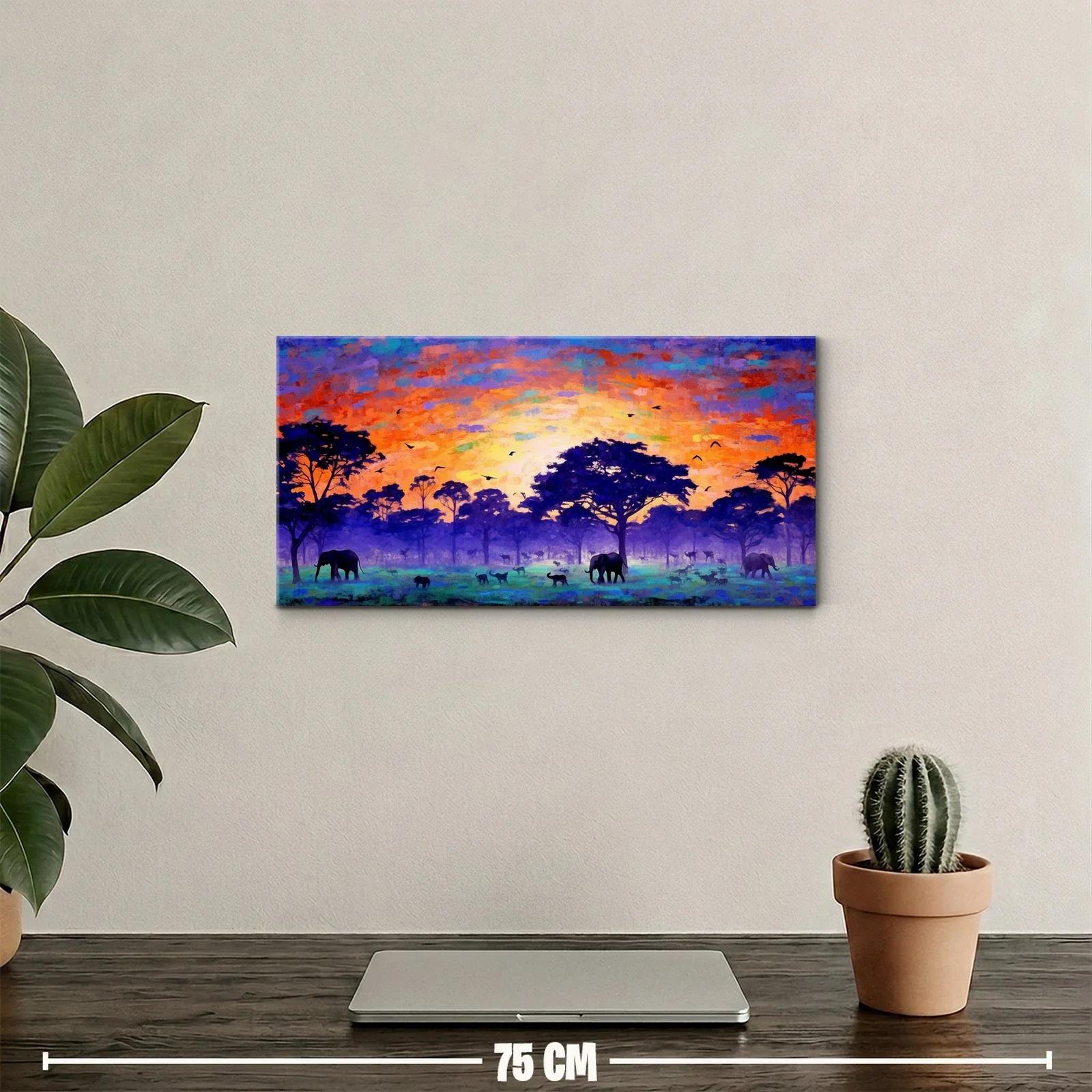 Cuadro siluetas de elefantes en la sabana al atardecer — miniatura 2