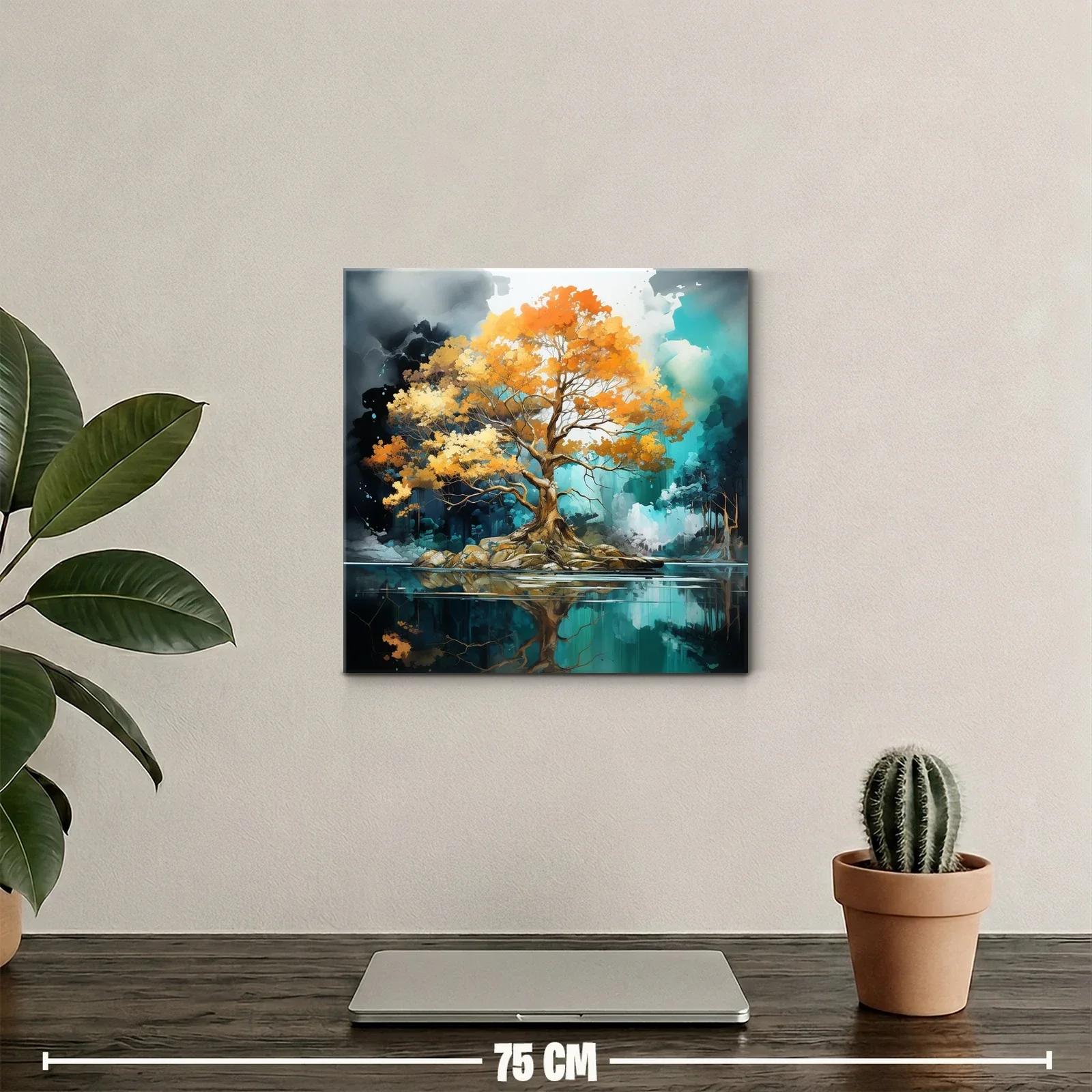 Árbol dorado reflejado en lago sereno y mágico — miniatura 2