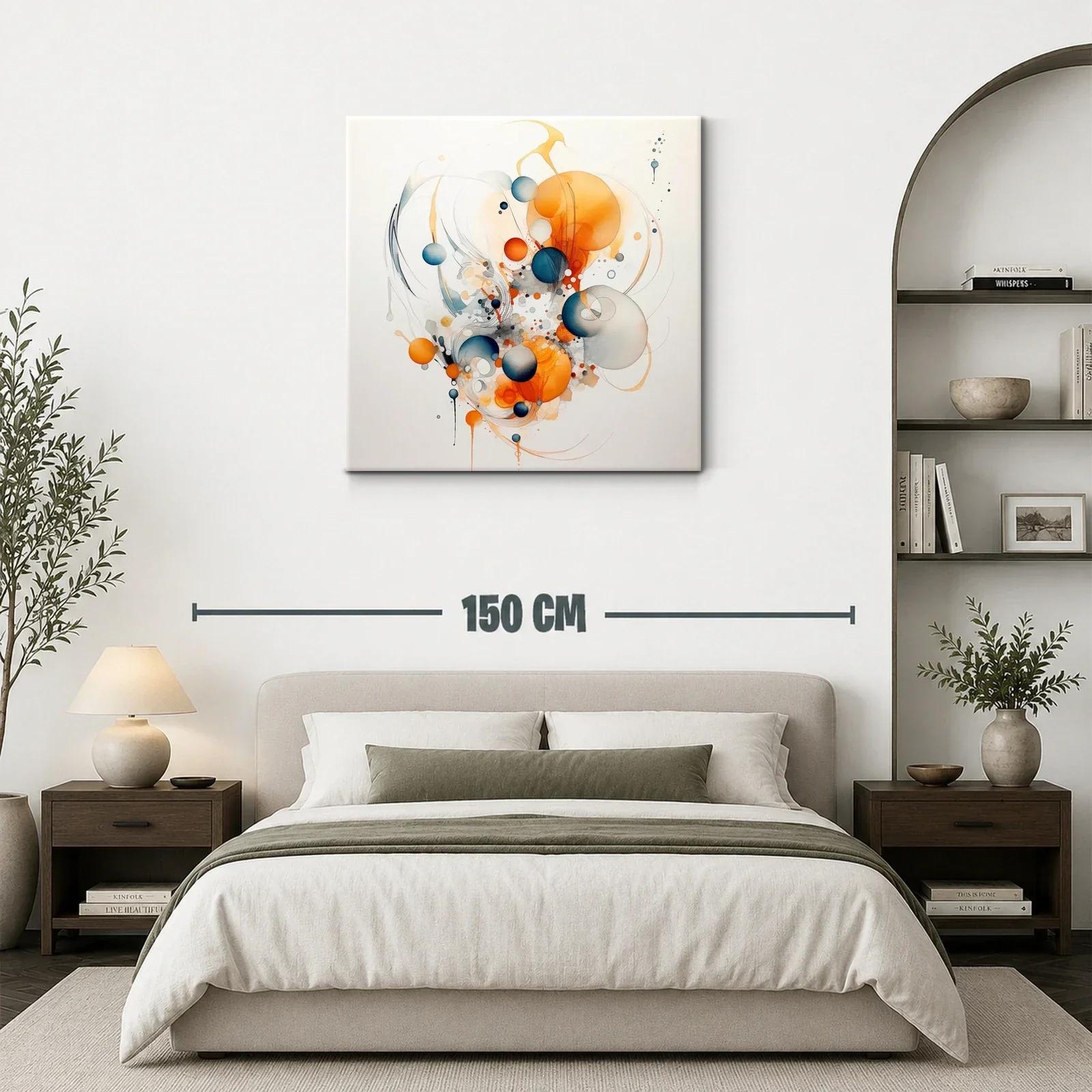 Cuadro abstracto con esferas en tonos cálidos y fríos — miniatura 3