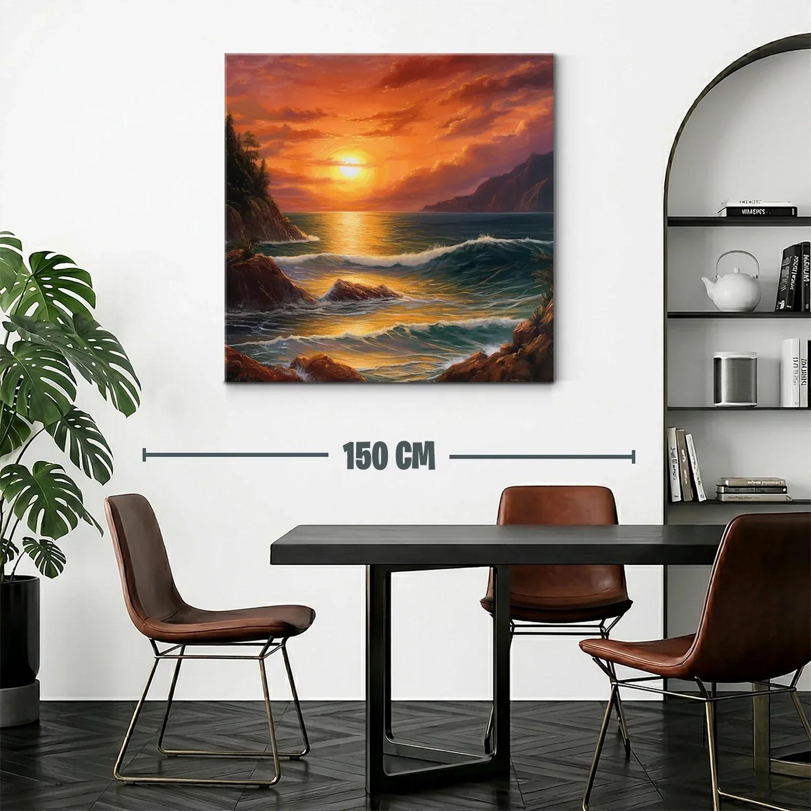 Atardecer dorado en costa con olas y rocas — miniatura 2
