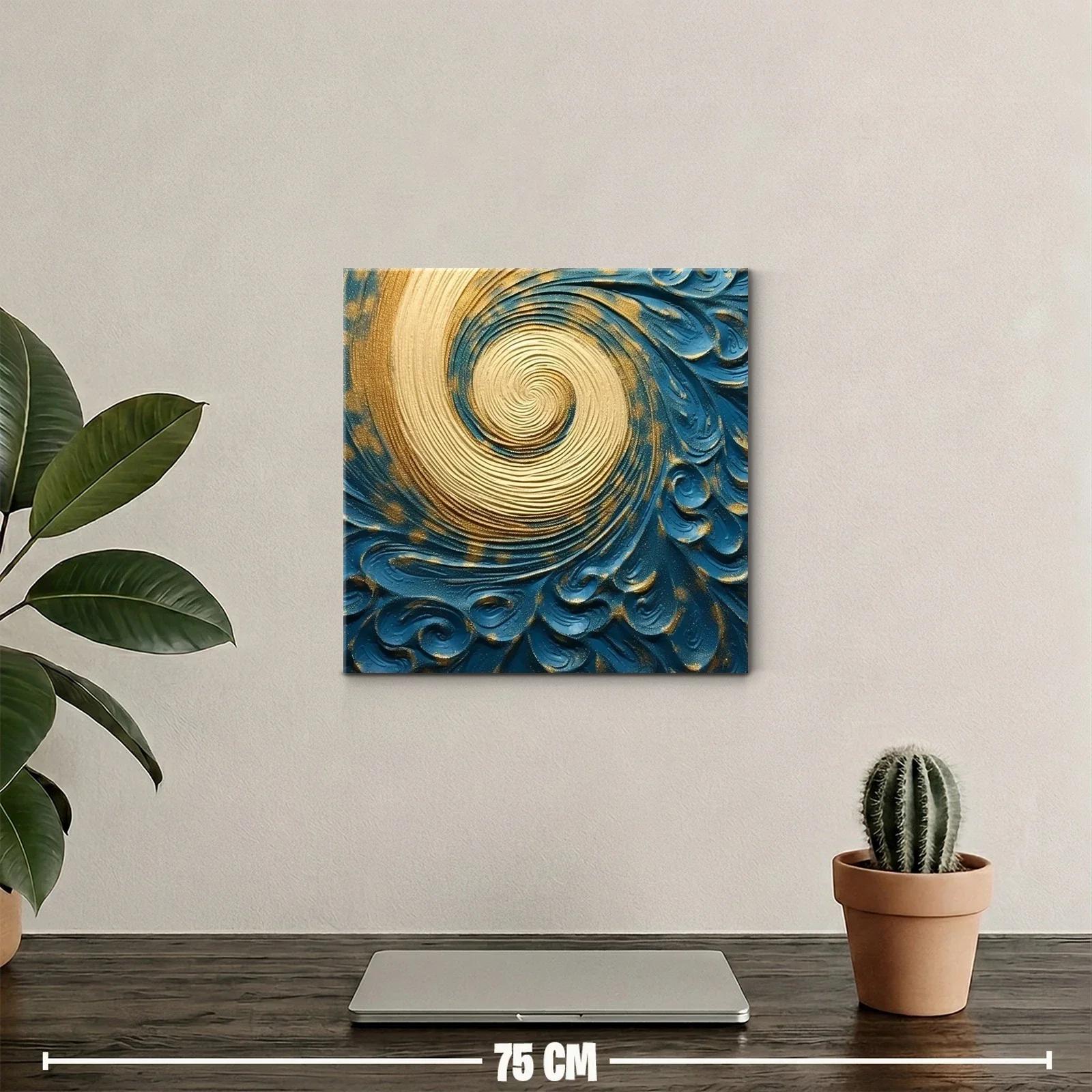 Remolino dorado en fondo azul con relieve artesanal — miniatura 2