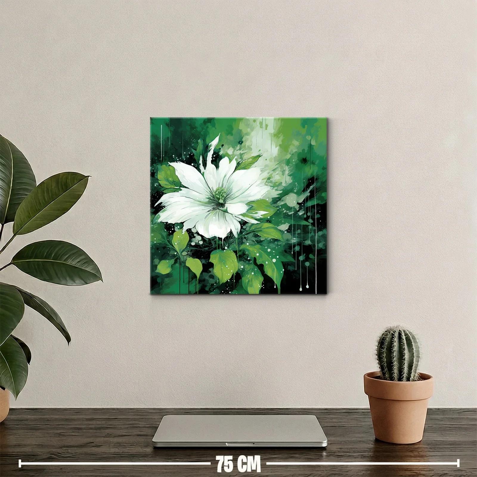 Flor blanca entre hojas verdes con fondo abstracto — miniatura 2
