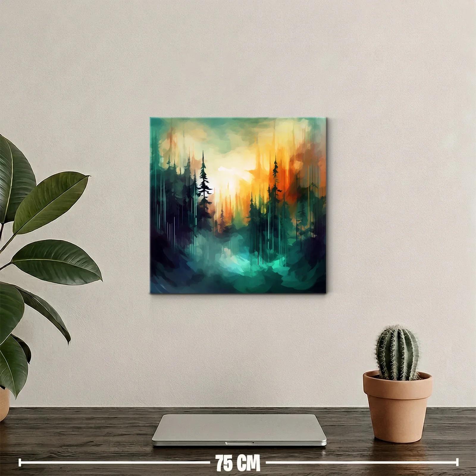 Bosque abstracto al amanecer con luces vibrantes y contraste — miniatura 2