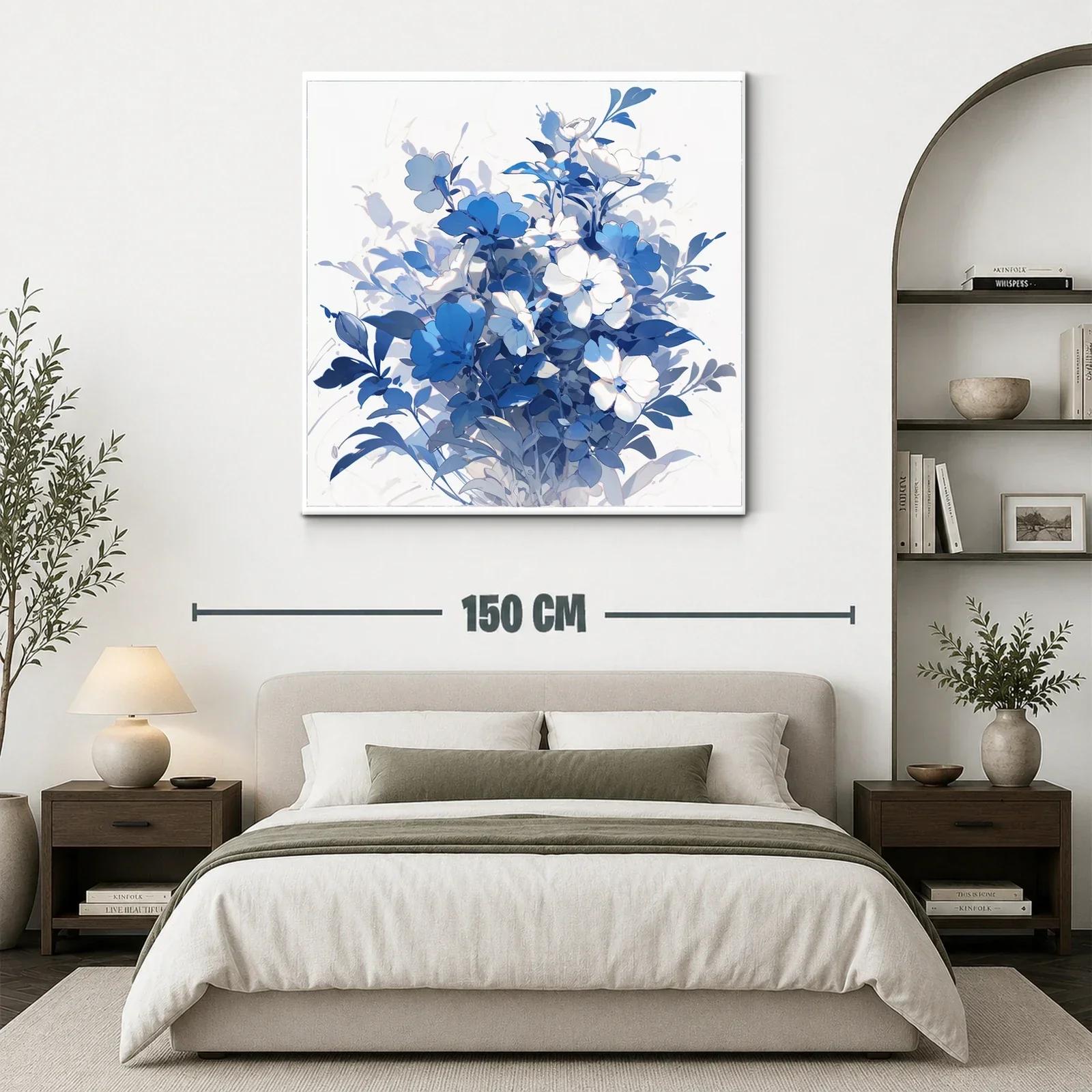 Cuadro floral en tonos azules y blancos elegante y sereno — miniatura 3