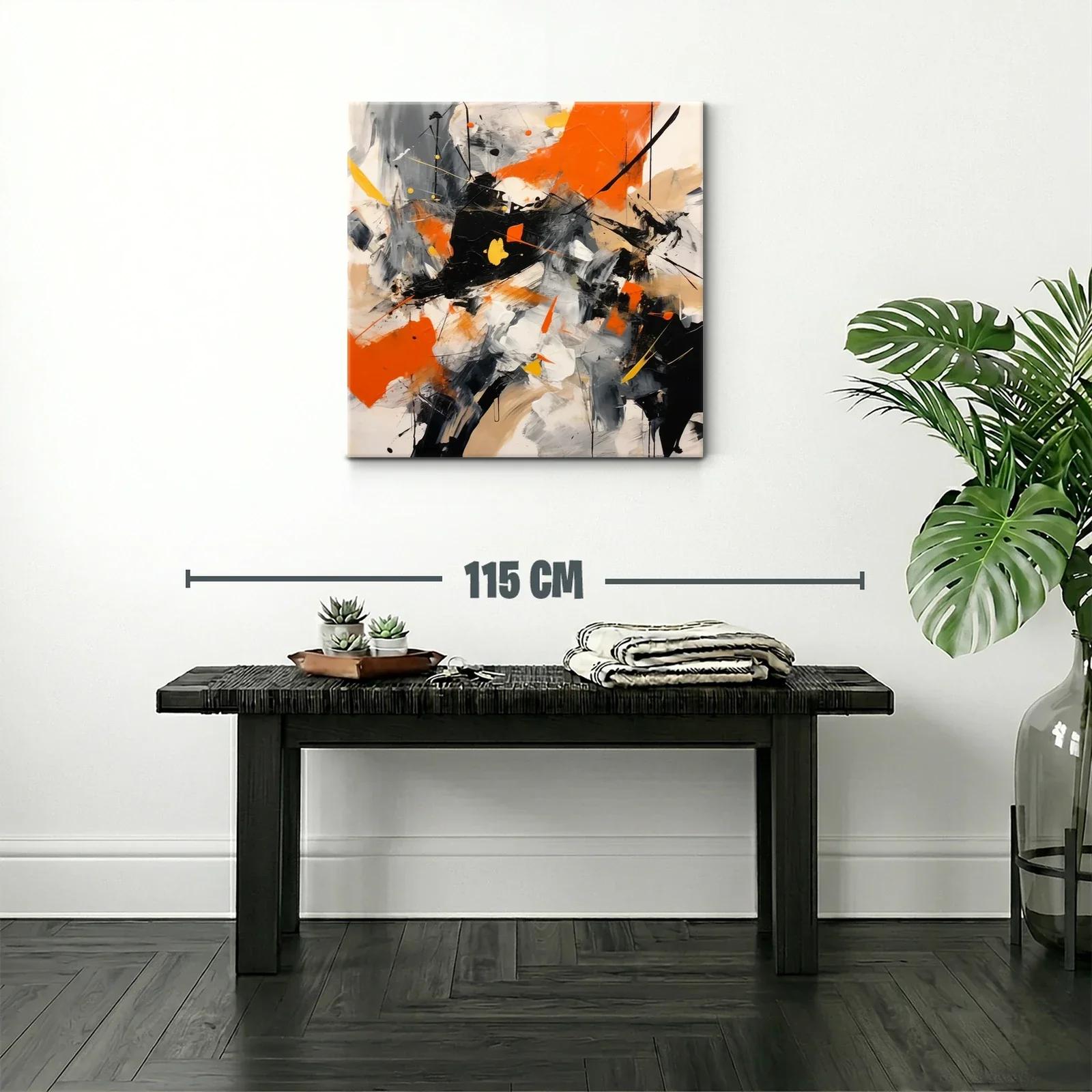 Cuadro abstracto vibrante con tonos naranjas y negros impactantes — miniatura 2