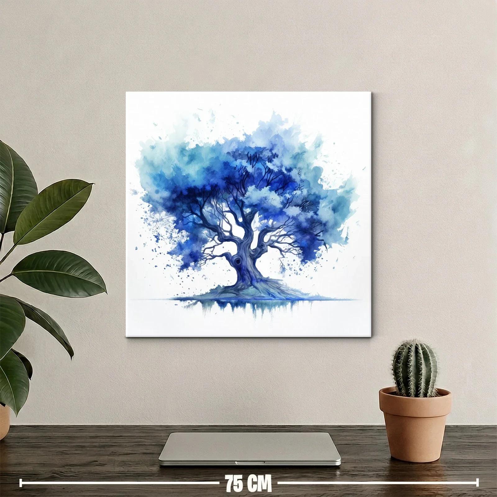 Árbol en tonos azules con estilo acuarela moderno — miniatura 2