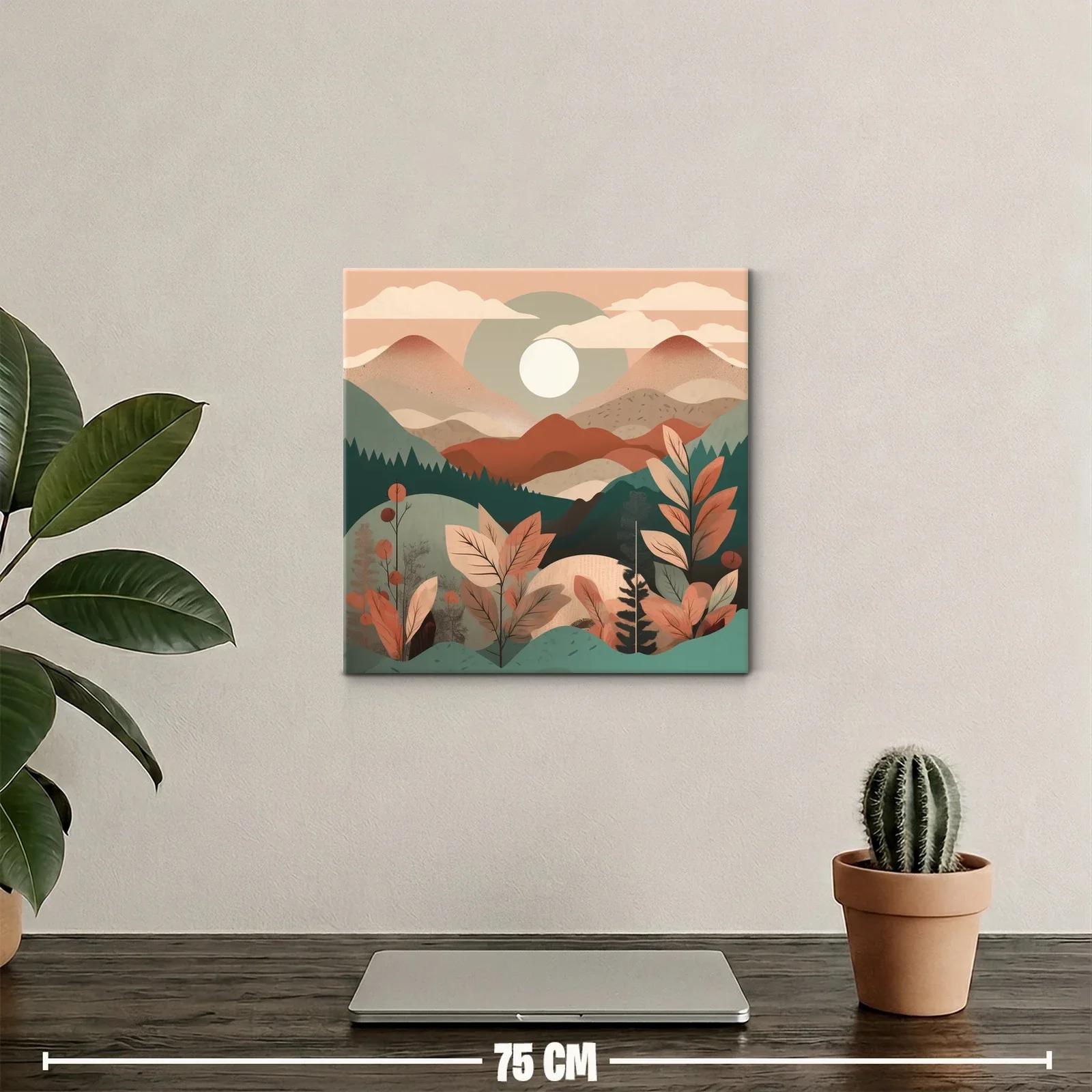 Paisaje sereno con montañas y hojas en tonos otoñales — miniatura 2