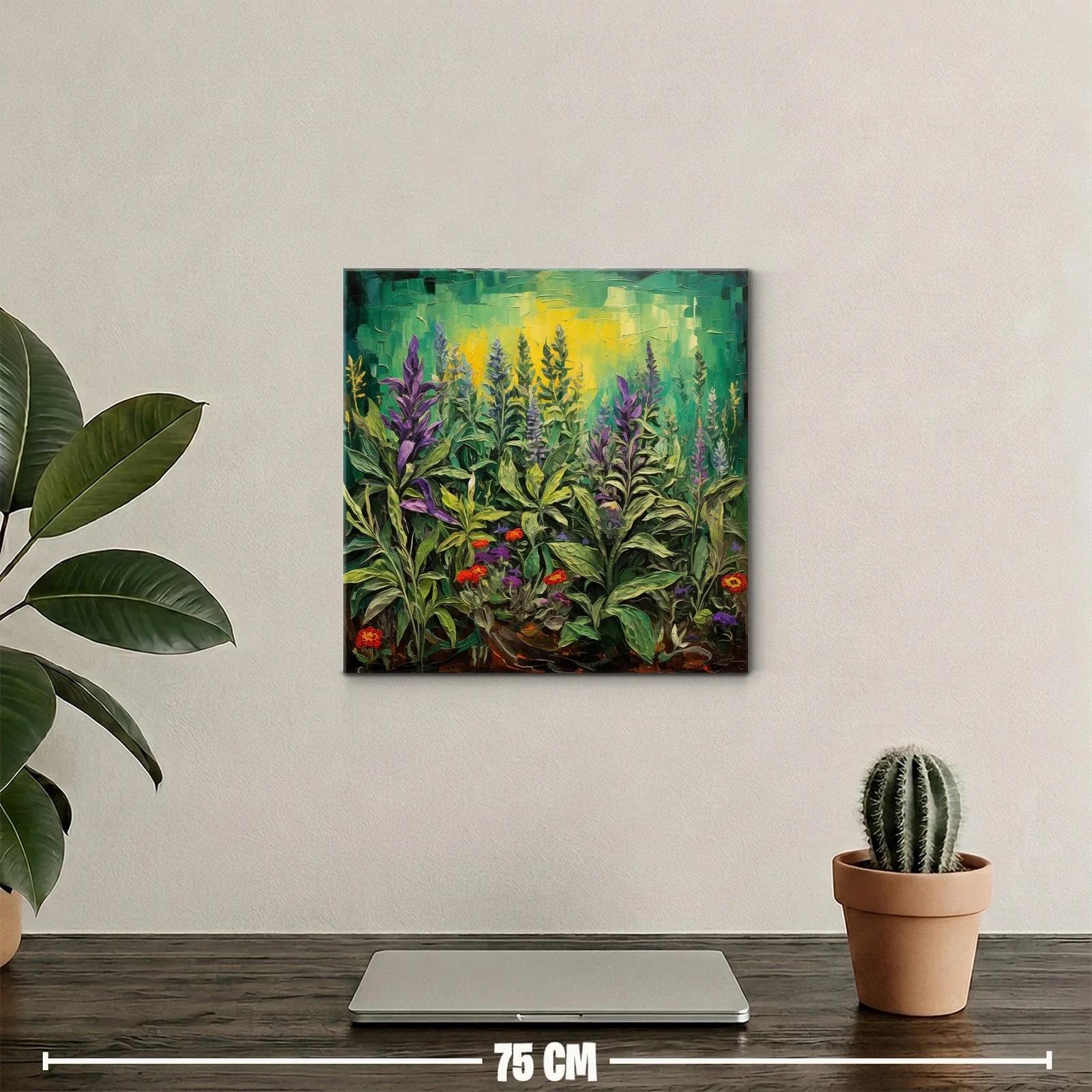 Cuadro de flores silvestres con tonos verdes y violetas — miniatura 2