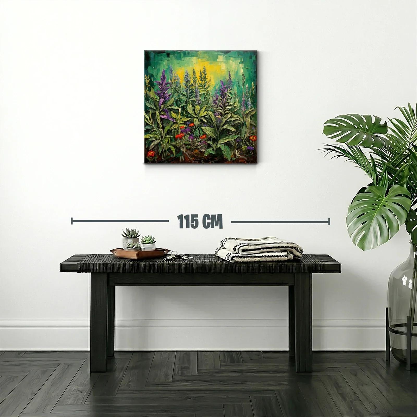Cuadro de flores silvestres con tonos verdes y violetas — miniatura 2