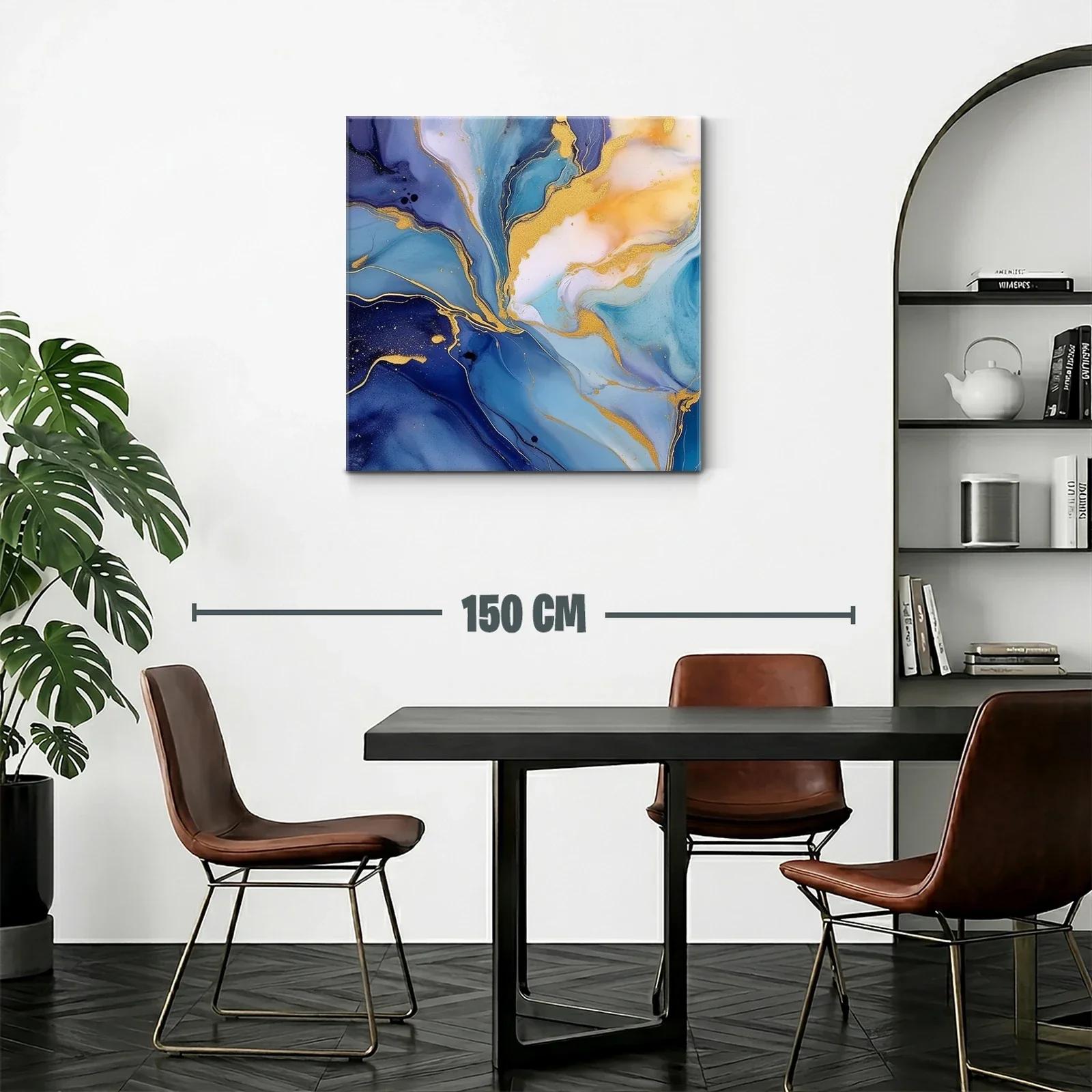 Cuadro abstracto en tonos azules y dorados sofisticados — miniatura 2