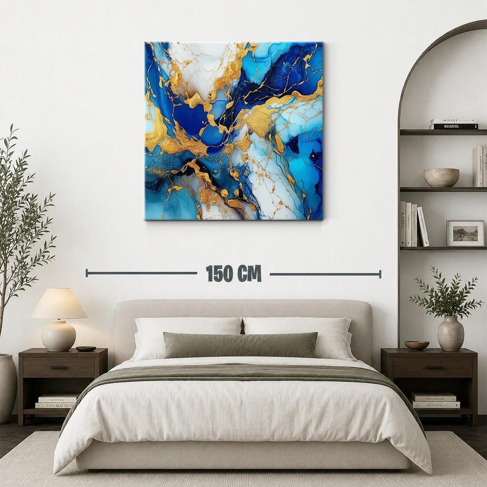 Composición abstracta en azul y dorado vibrante — miniatura 3