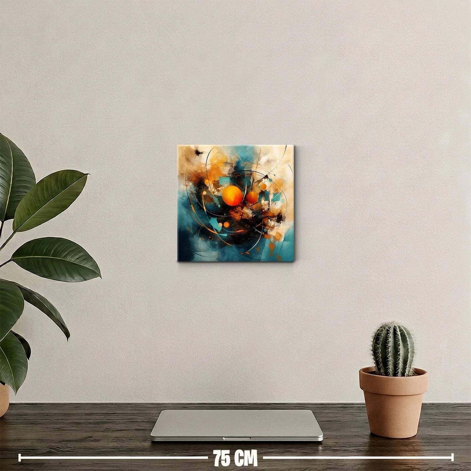 Cuadro abstracto con esferas naranjas y tonos azules — miniatura 2