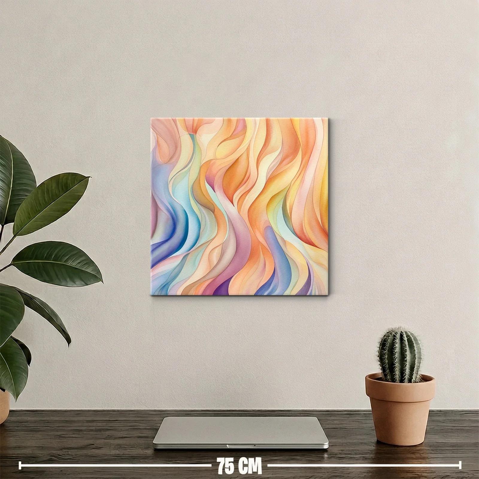 Cuadro abstracto en tonos cálidos y fríos con movimiento fluido — miniatura 2