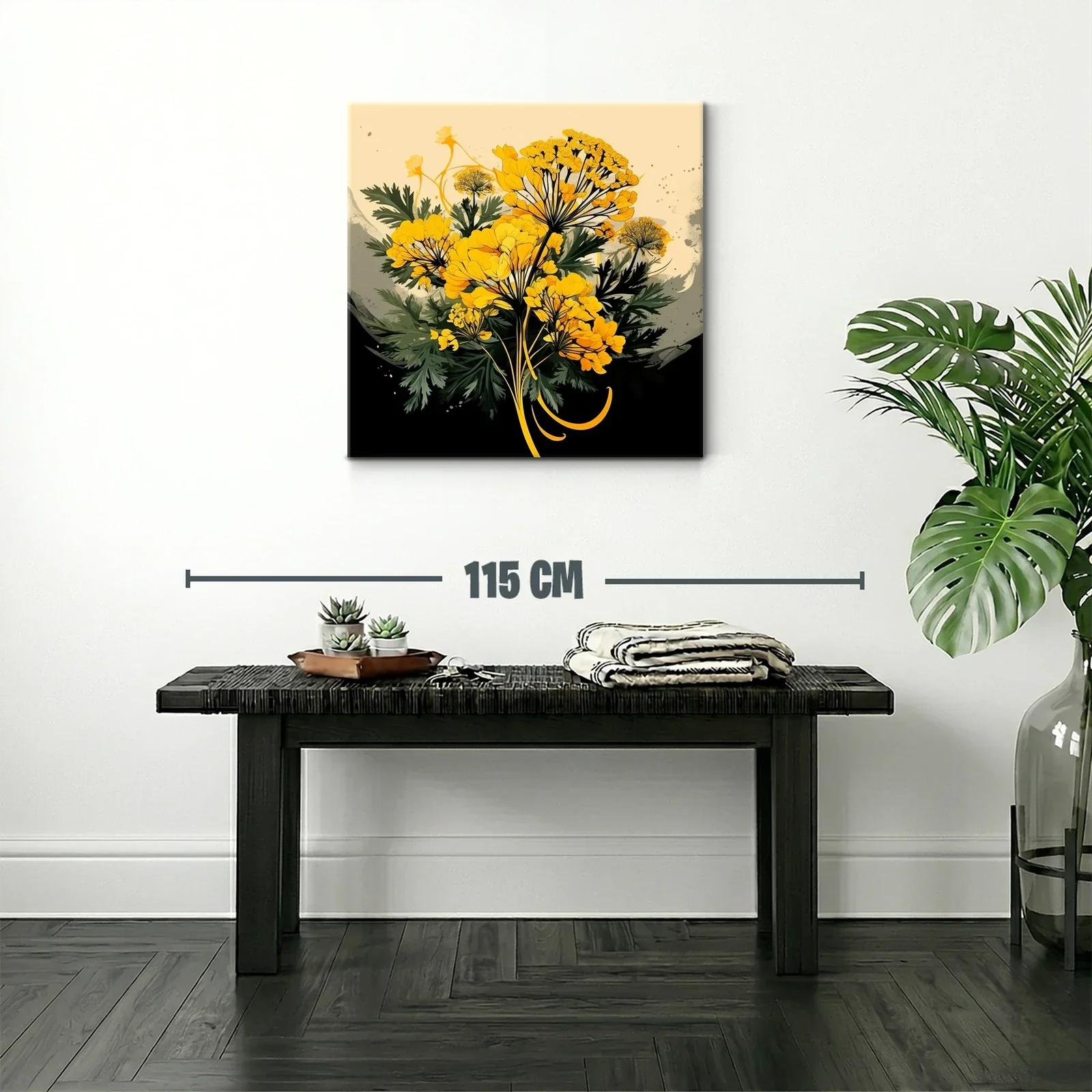 Cuadro con ramo de flores amarillas sobre fondo oscuro — miniatura 2