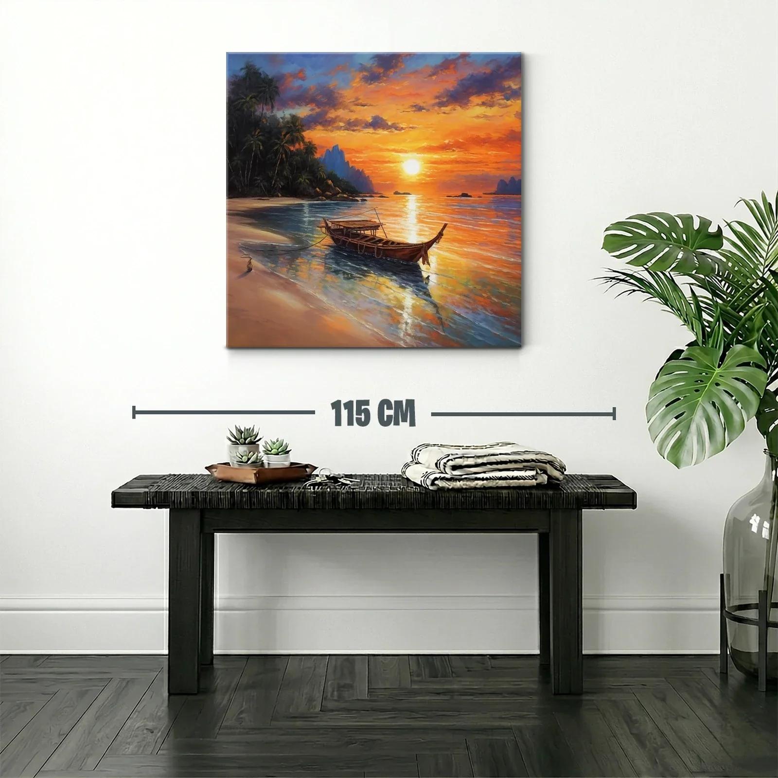 Atardecer sereno con barco en playa tropical — miniatura 2