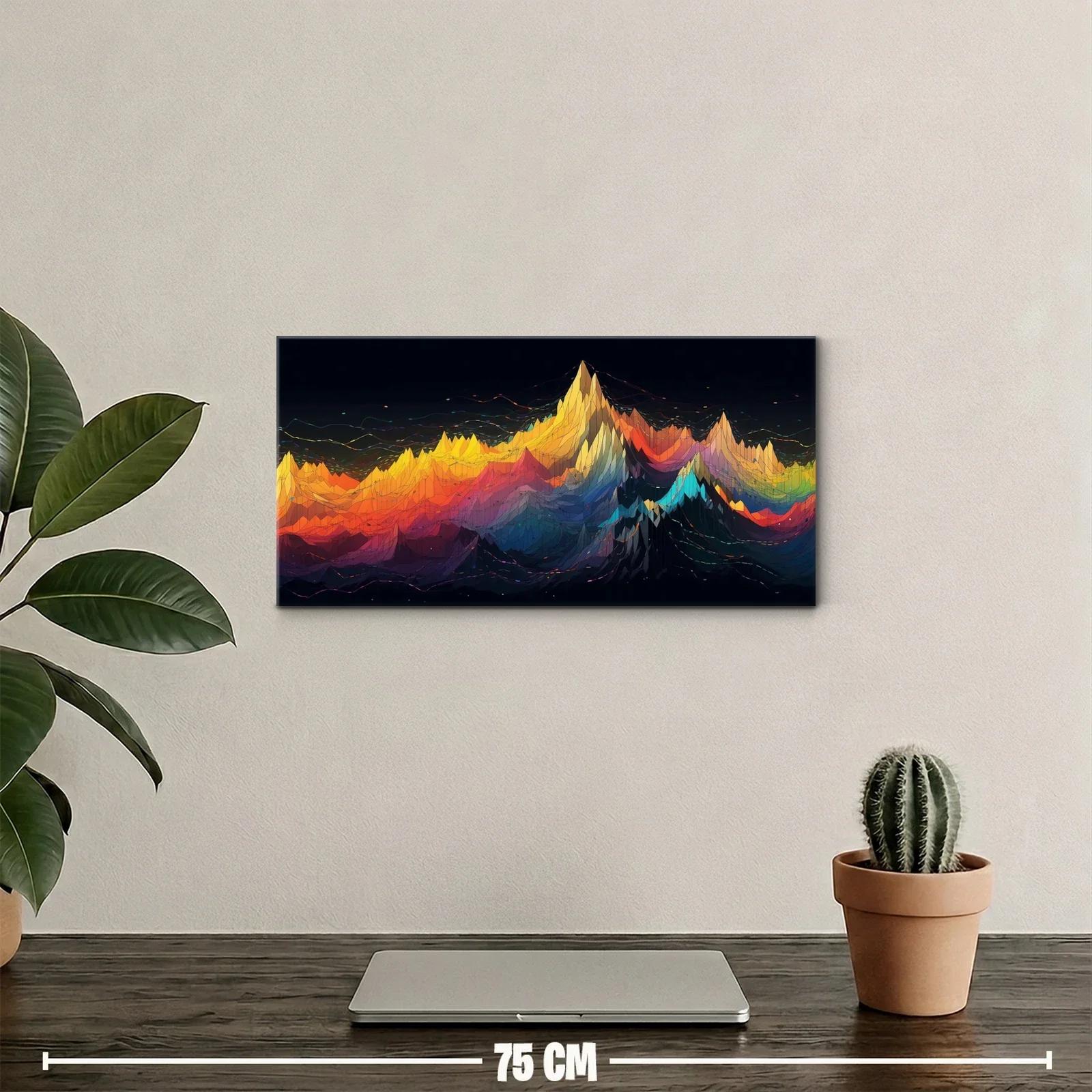 Cuadro cordillera de montañas con laderas en menta y coral — miniatura 2