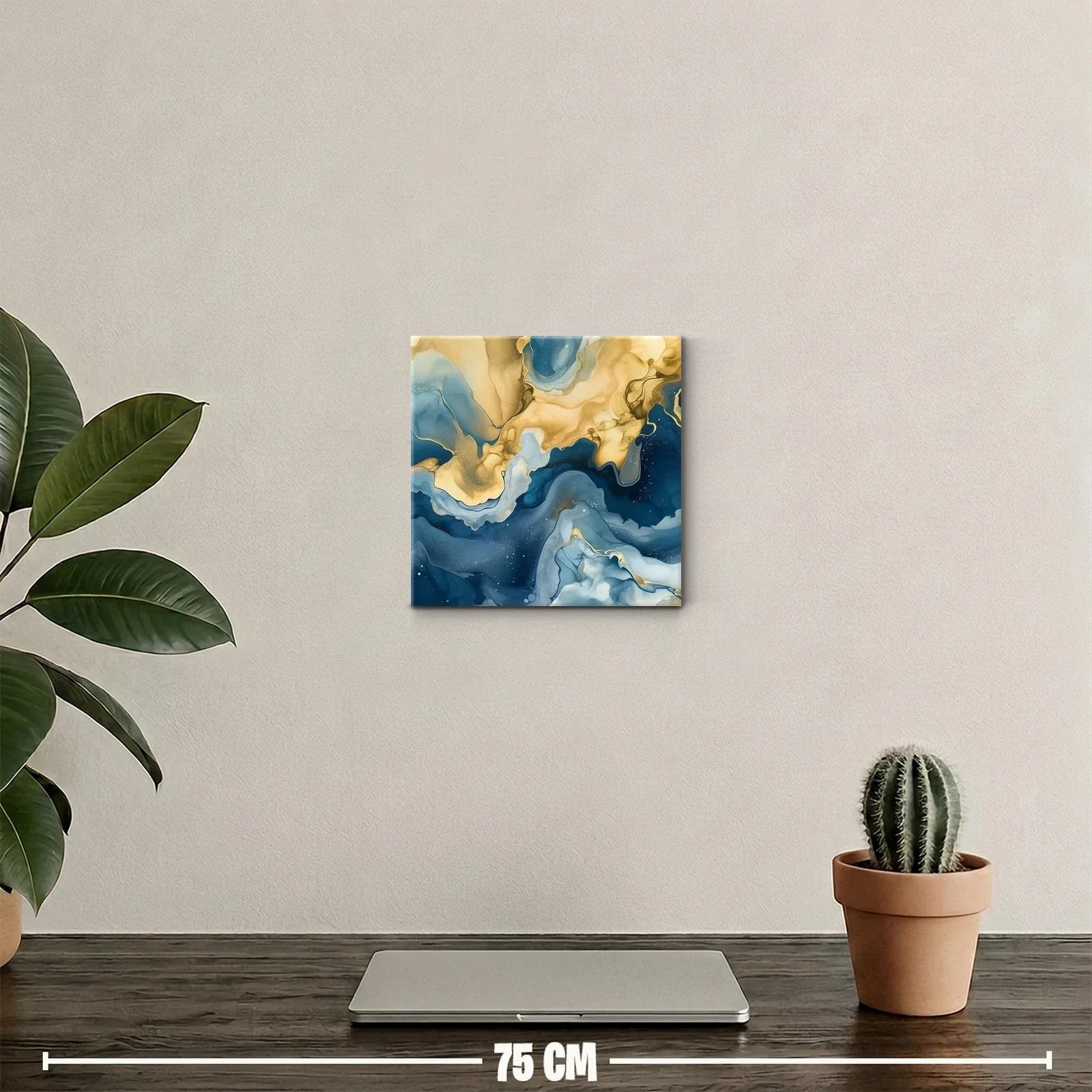 Composición abstracta en azul y dorado efecto fluido — miniatura 2
