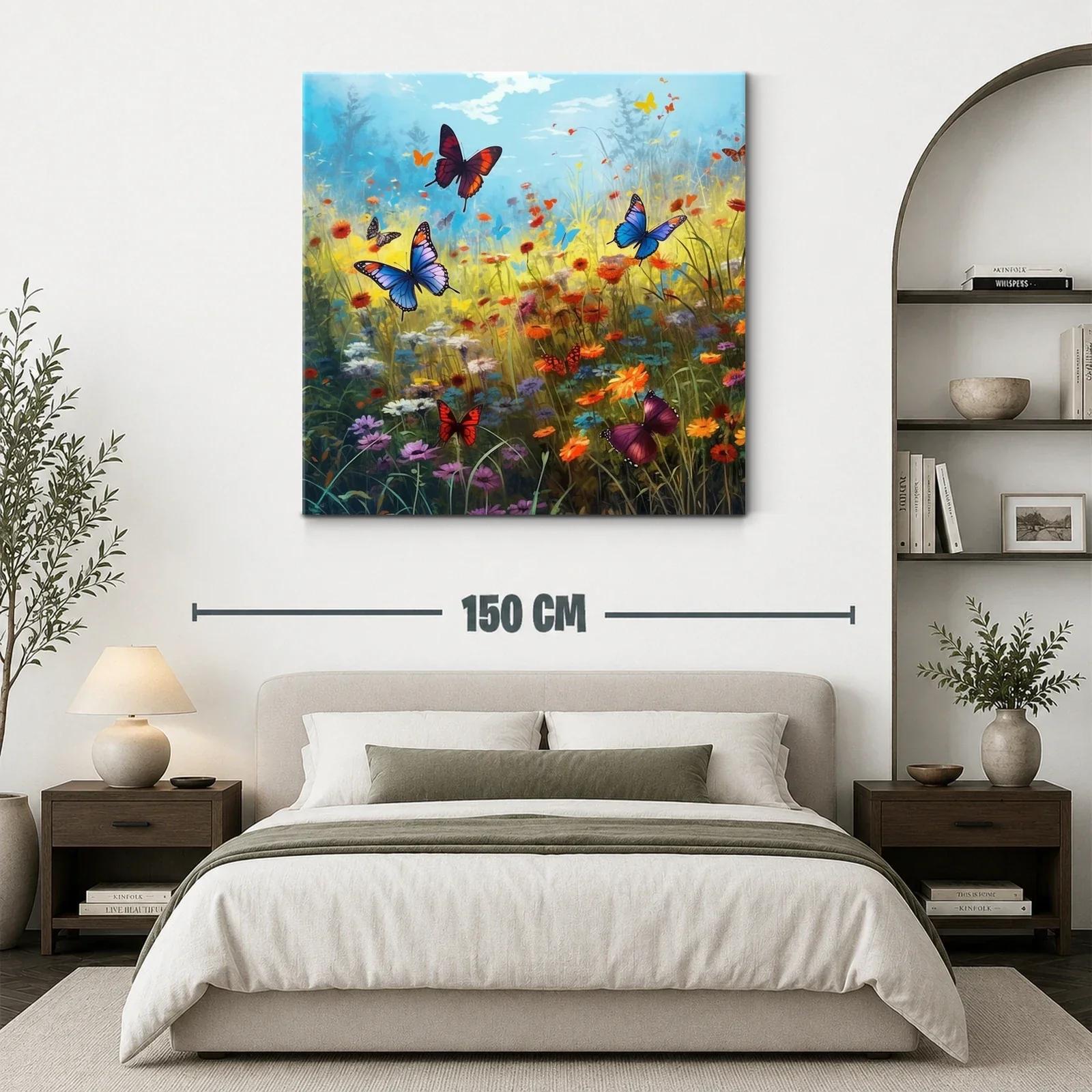 Mariposas sobre campo de flores silvestres en brillante día soleado — miniatura 3