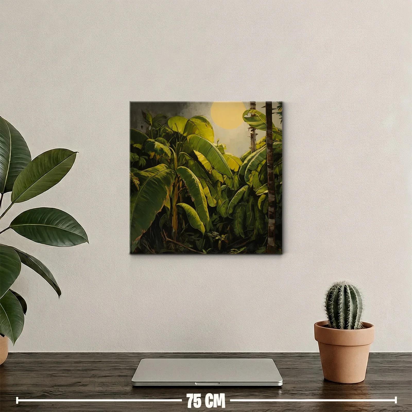 Cuadro tropical con hojas de plátano y sol radiante — miniatura 2