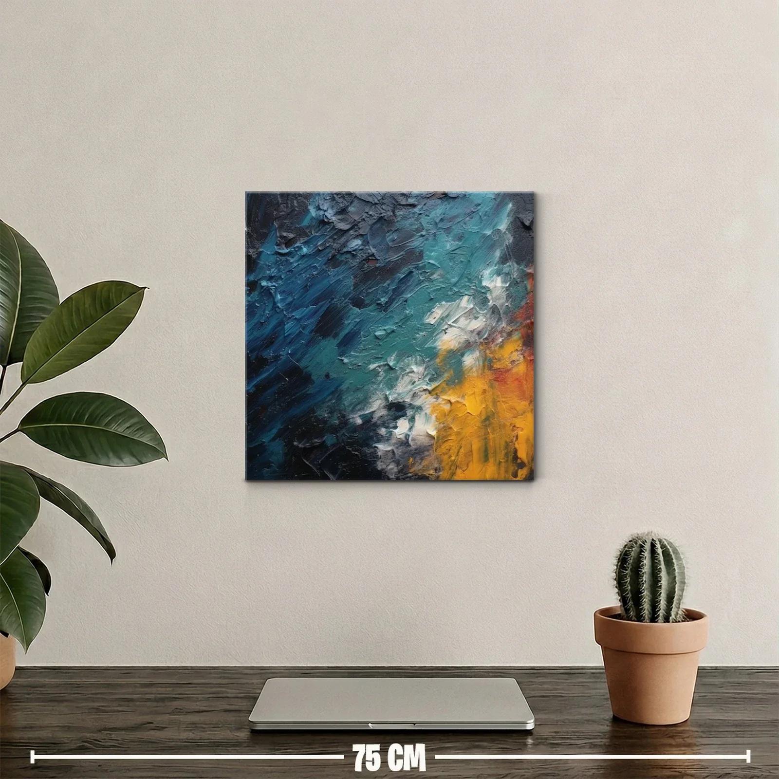 Cuadro abstracto con texturas en azul y amarillo vibrante — miniatura 2