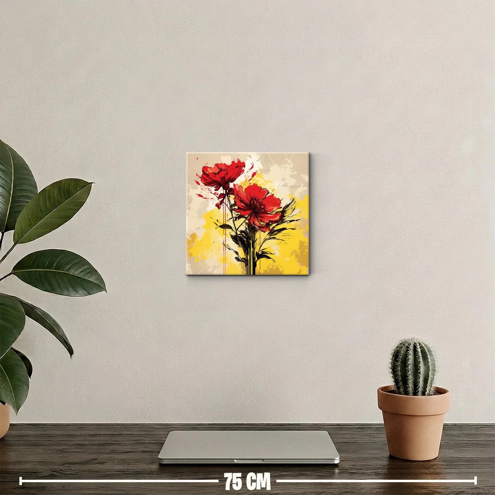Flor roja vibrante con fondo amarillo y beige — miniatura 2