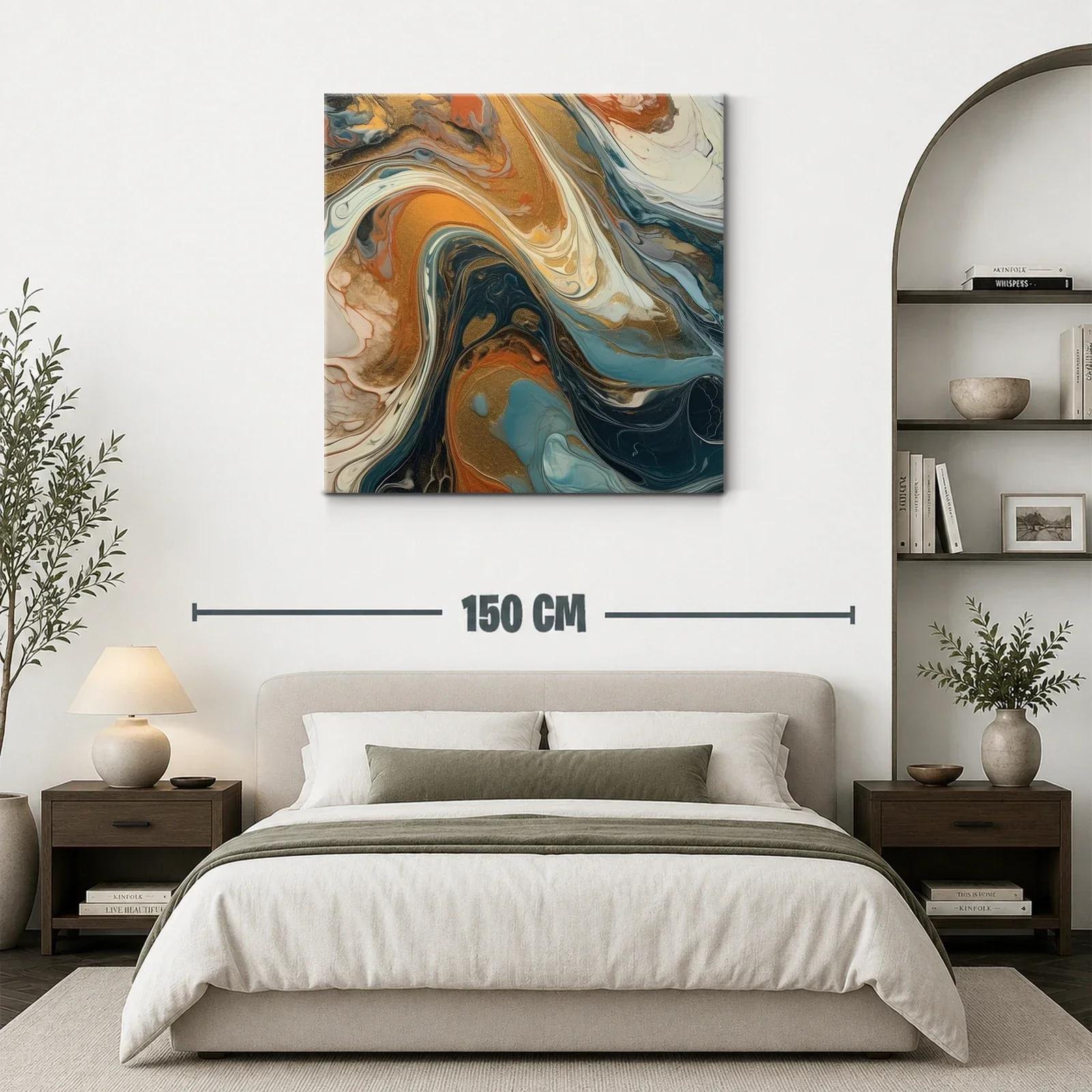 Cuadro abstracto con tonos cálidos y fríos armonizados — miniatura 3