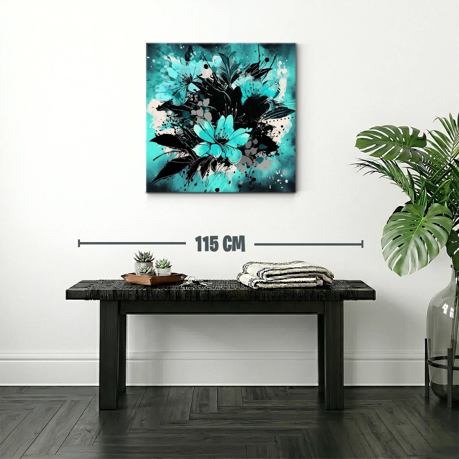 Composición floral abstracta en tonos turquesa y negro — miniatura 2