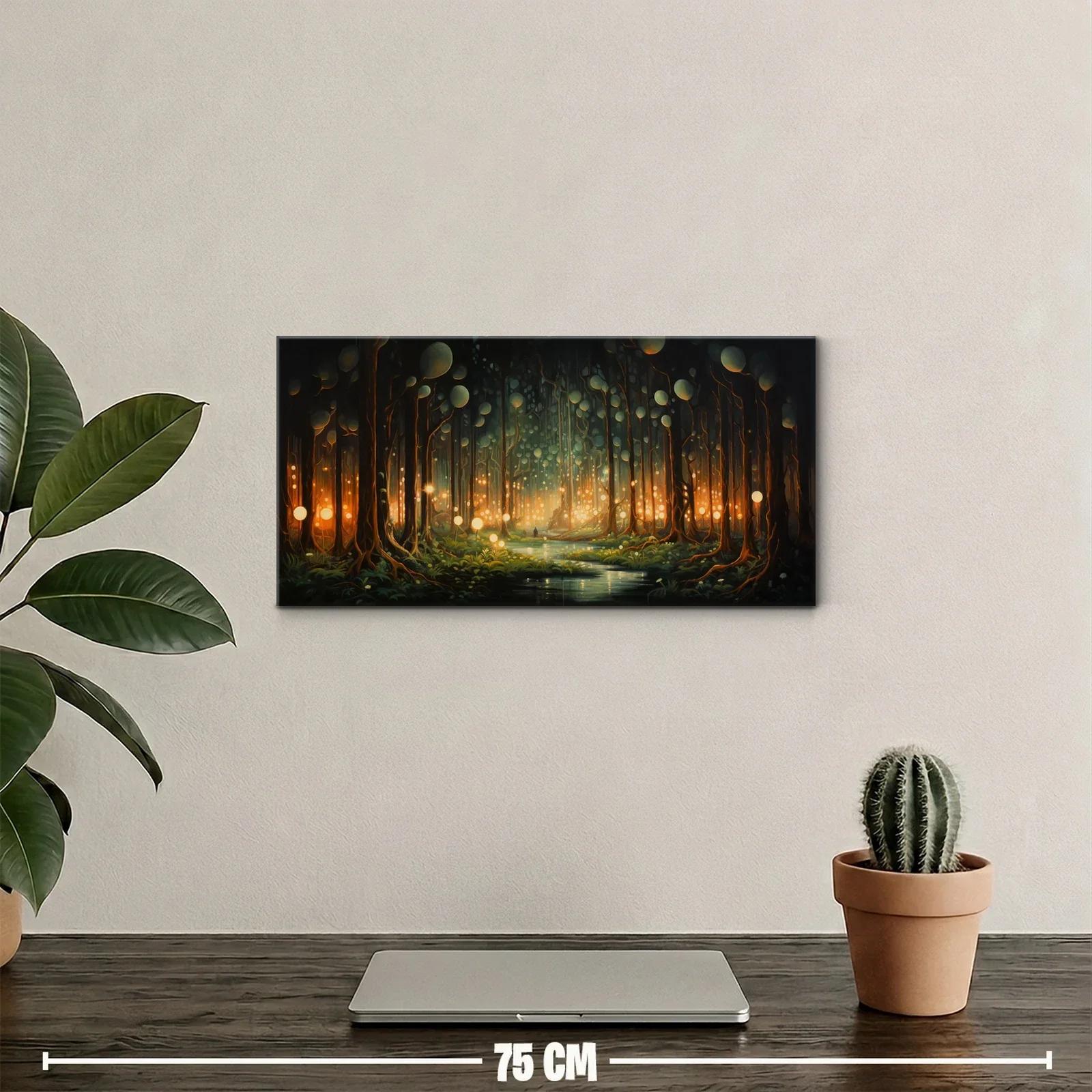 Cuadro bosque encantado con luces brillantes y resplandor cálido — miniatura 2
