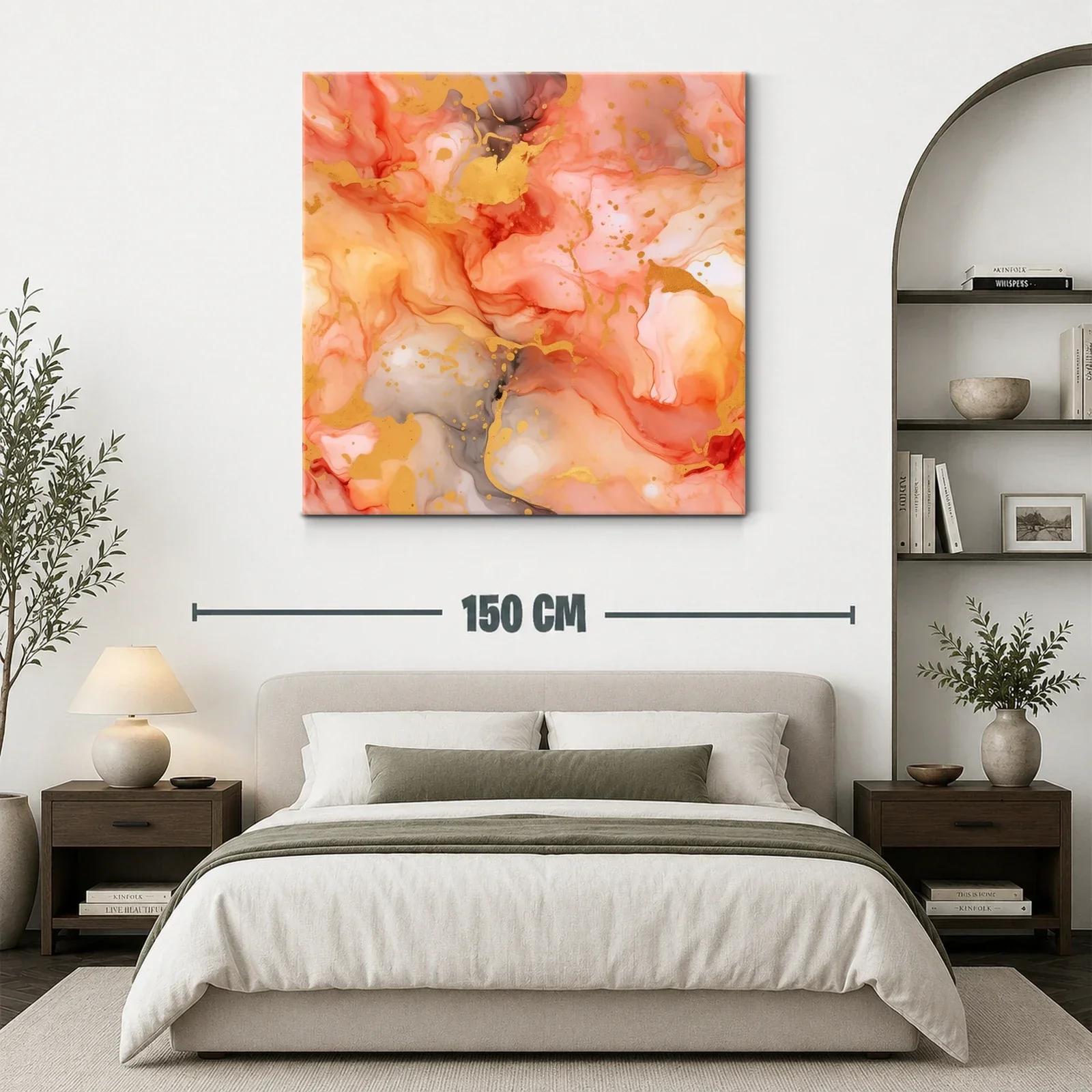 Cuadro abstracto con tonos cálidos y detalles dorados — miniatura 3