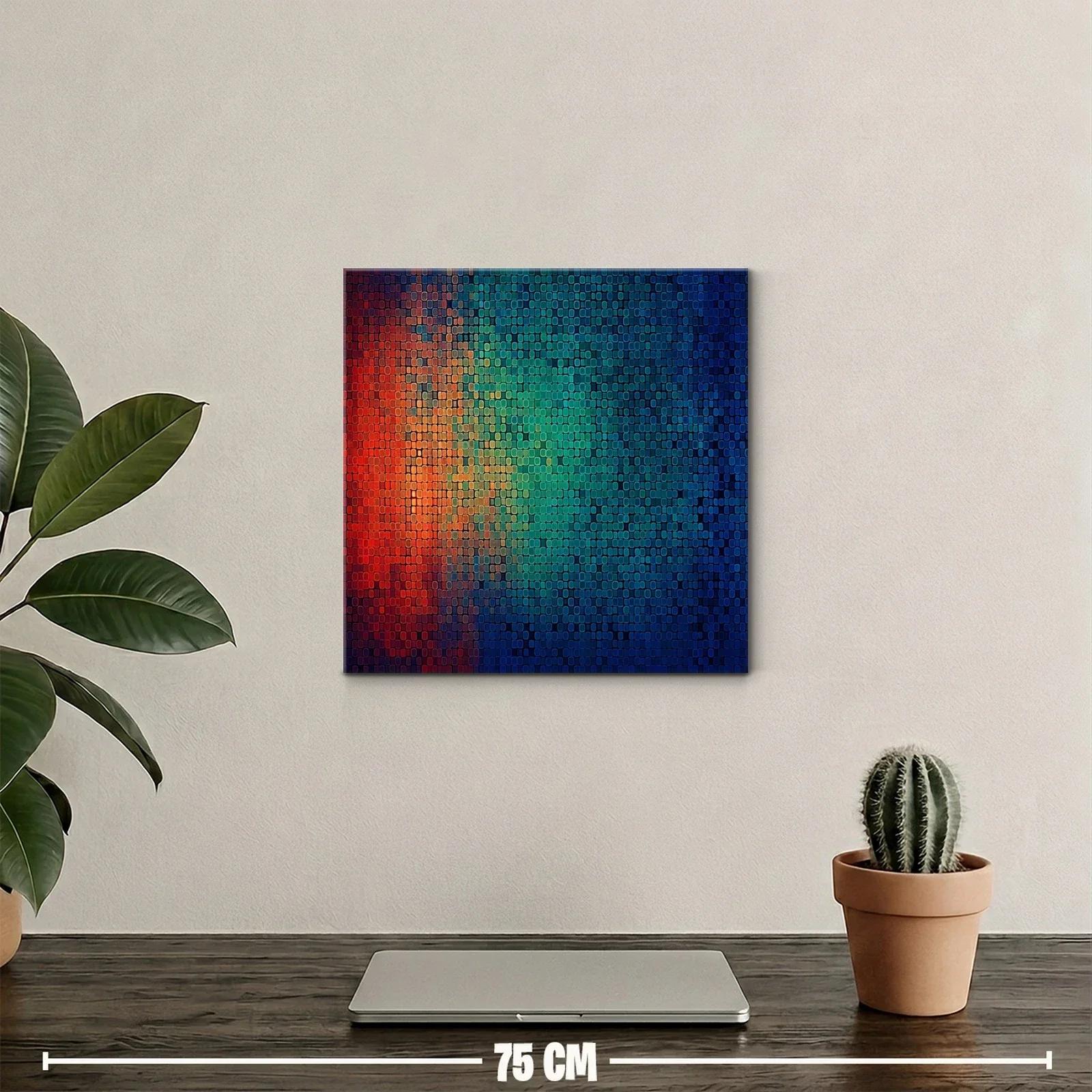 Cuadro abstracto mosaico en vibrantes tonos cálidos y fríos — miniatura 2