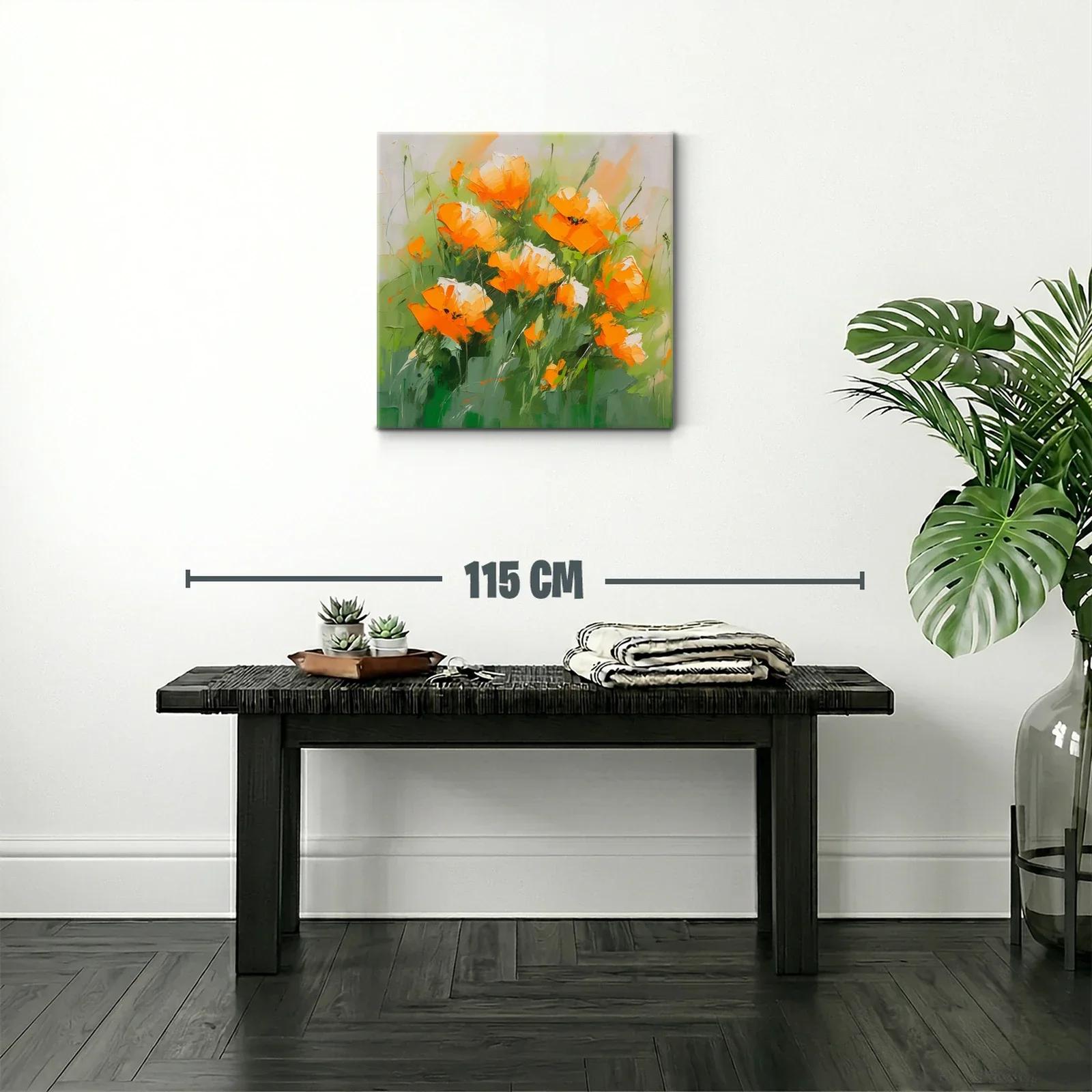 Cuadro con flores anaranjadas vibrantes y verde fresco — miniatura 2