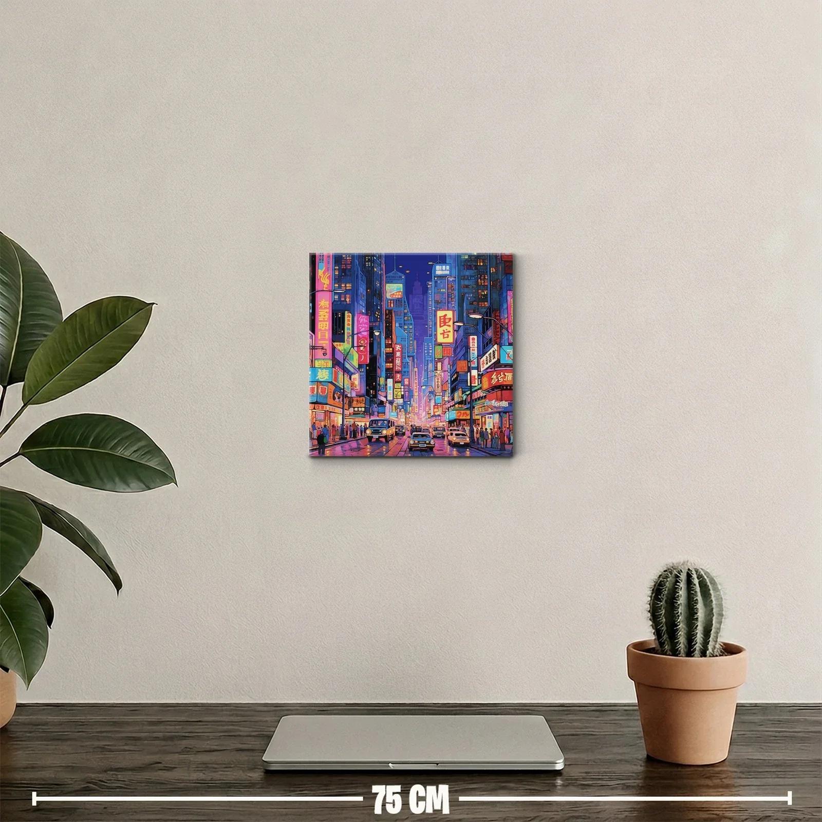 Ciudad vibrante con luces de neón al anochecer — miniatura 2