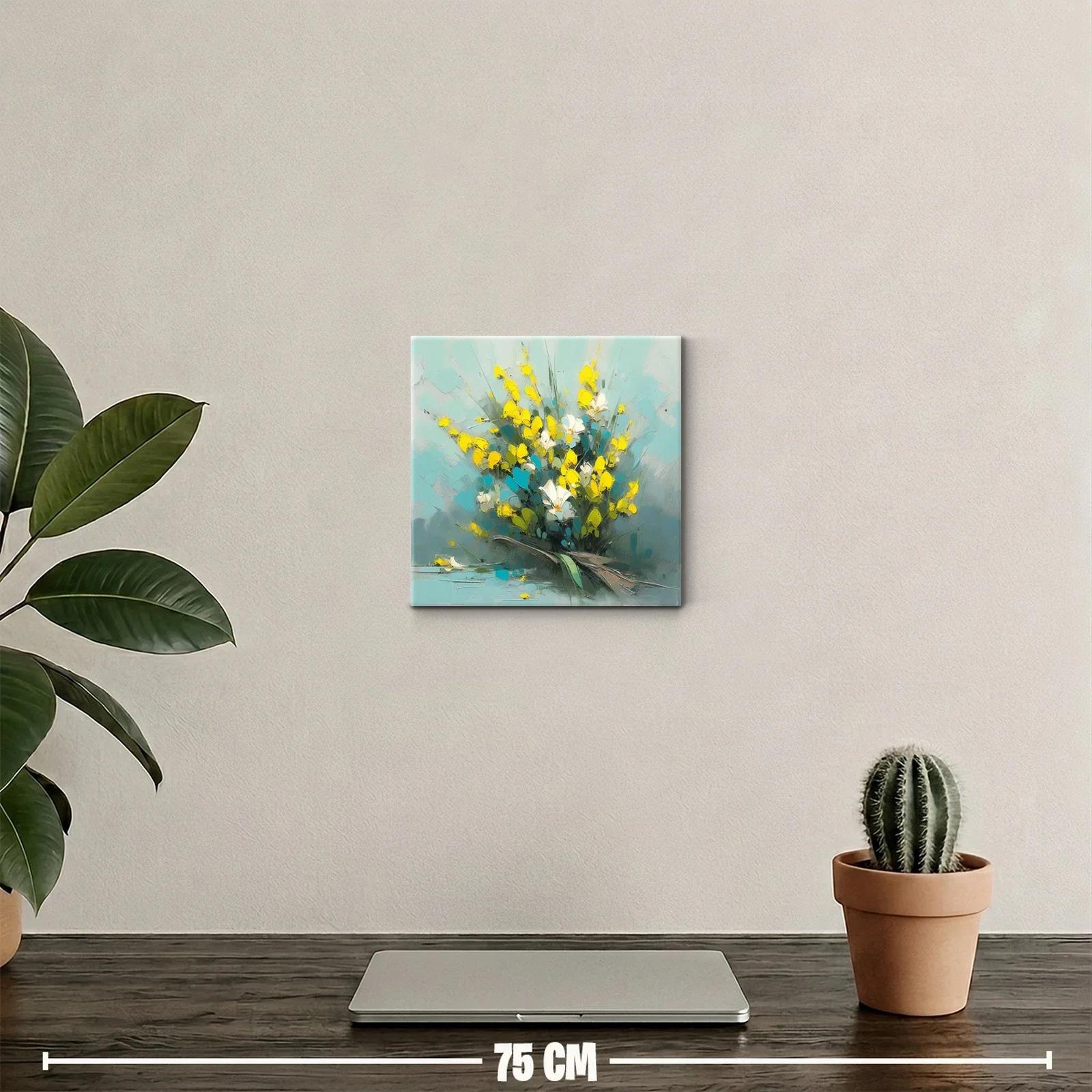 Ramo vibrante con flores amarillas y blanco sobre fondo azul — miniatura 2