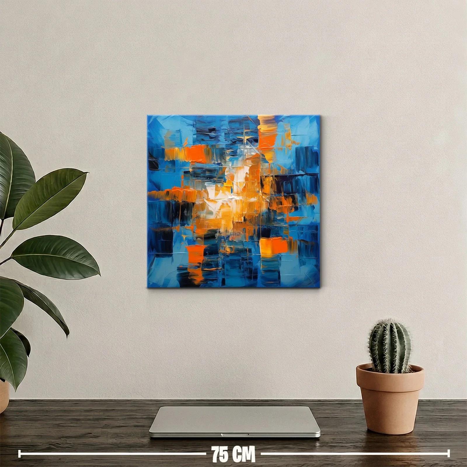 Cuadro abstracto en tonos azules y naranjas vibrantes — miniatura 2