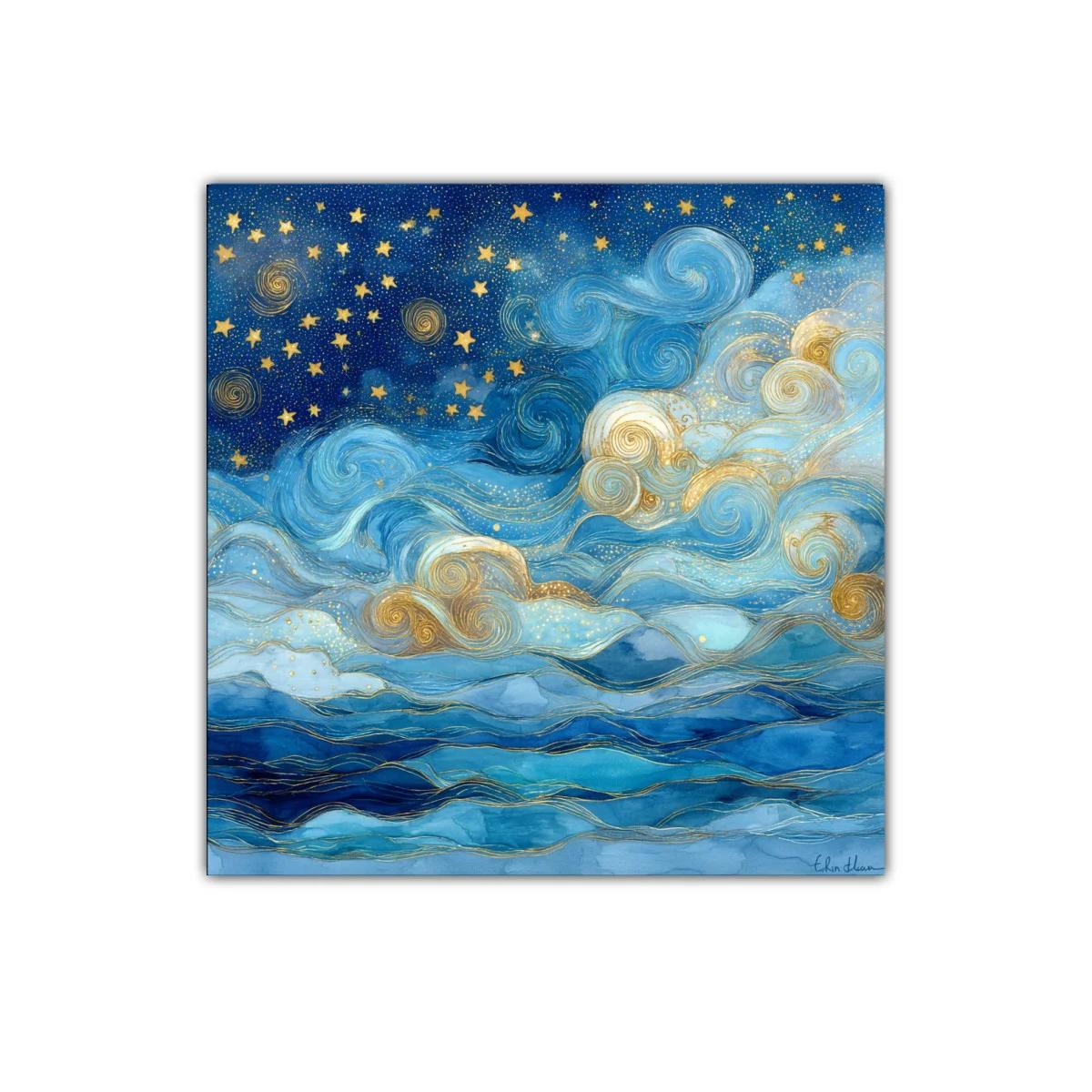 Sueños cósmicos en tonos azul y dorado vibrante — miniatura 1