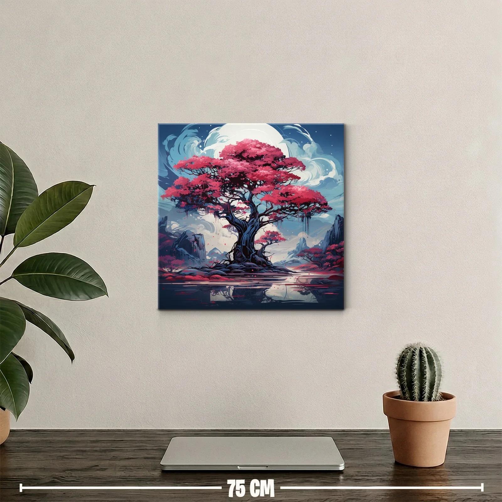 Árbol mágico con flores rosas bajo luna brillante — miniatura 2