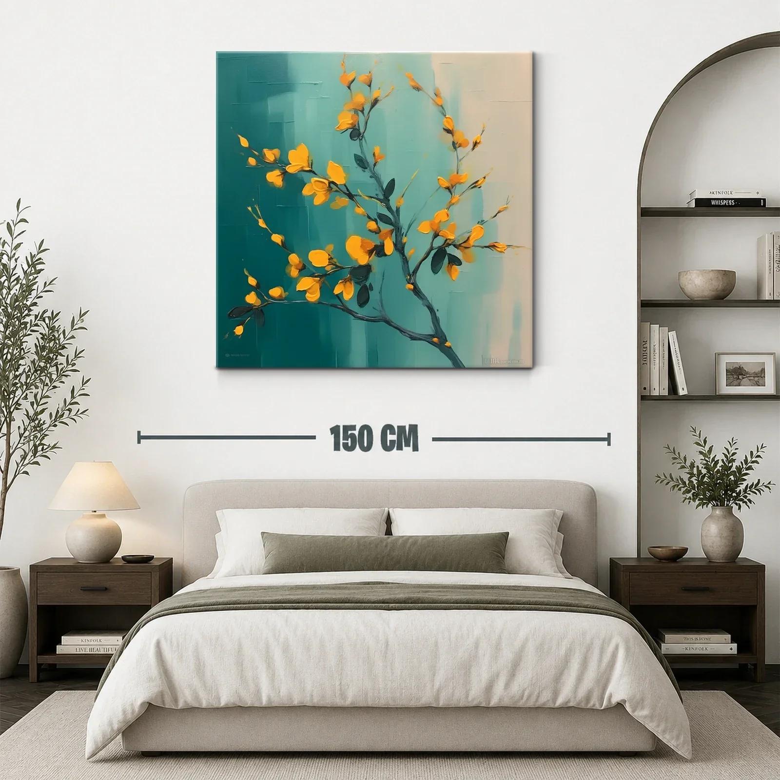 Rama con flores vibrantes sobre fondo turquesa degradado — miniatura 3