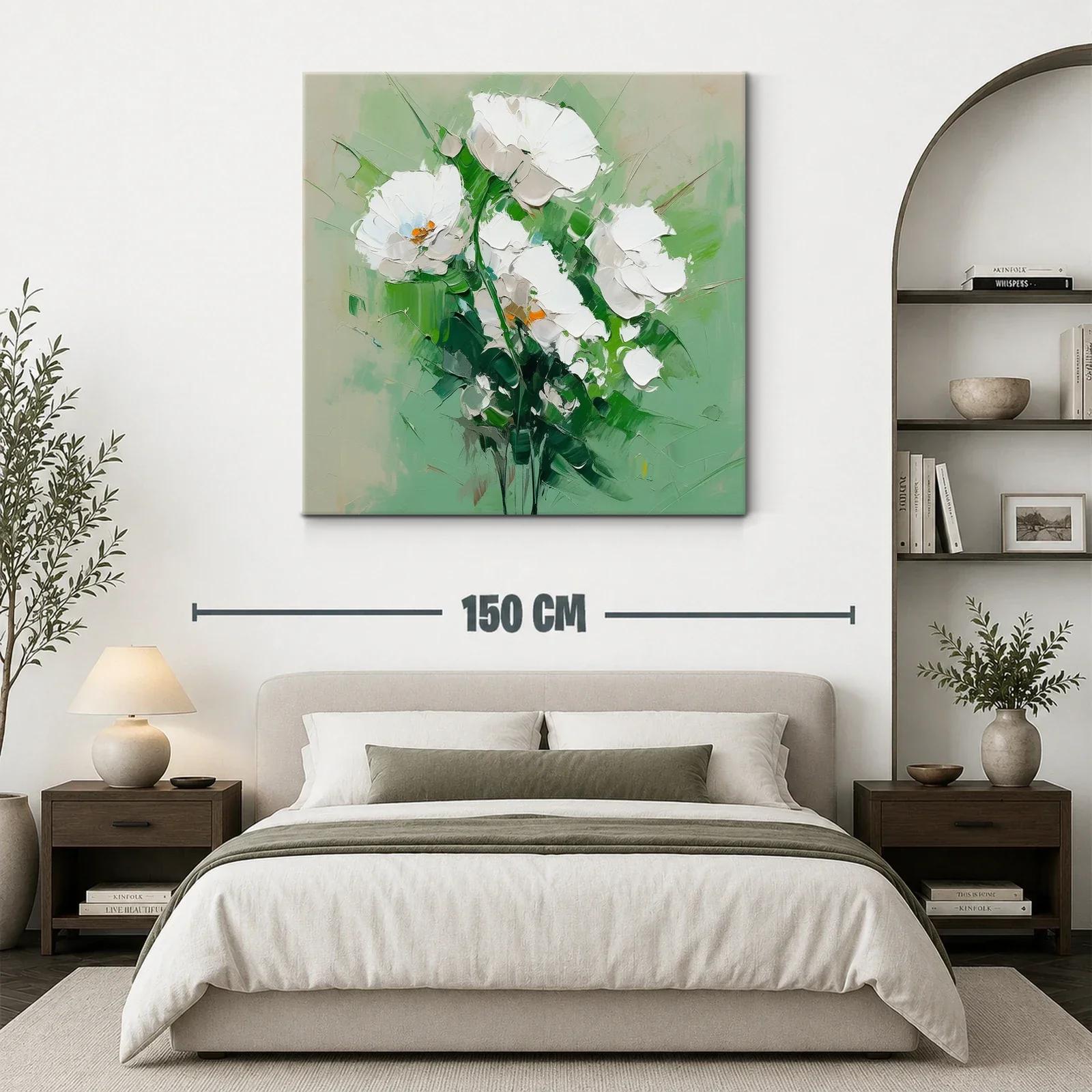Cuadro flores blancas sobre fondo verde suave — miniatura 3